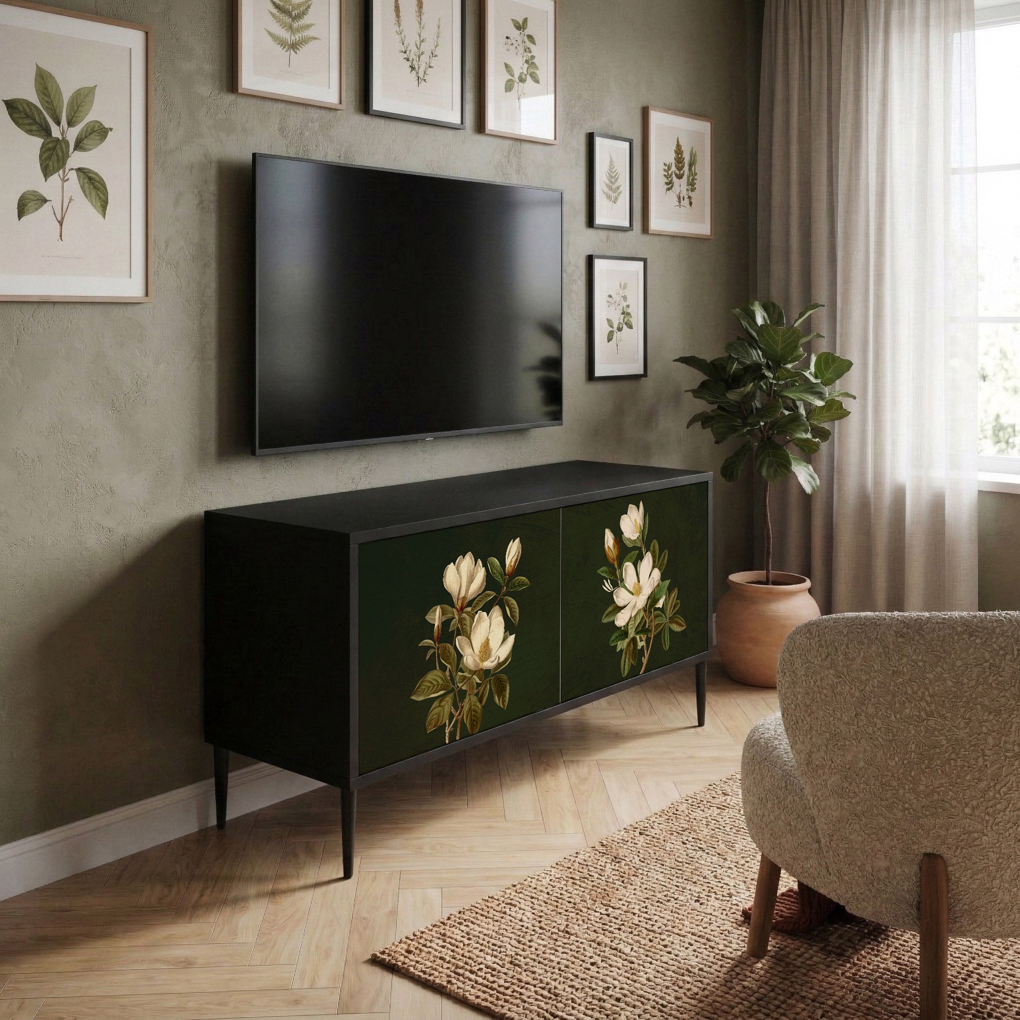 FLORAL NOIR Móvel de TV Compacto de 2 Portas