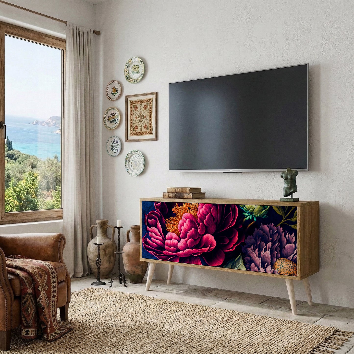 BLOOMING ELEGANCE Móvel de TV Compacto de 2 Portas