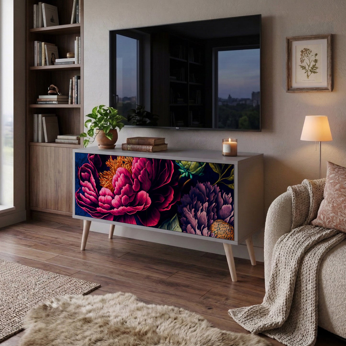 BLOOMING ELEGANCE Móvel de TV Compacto de 2 Portas