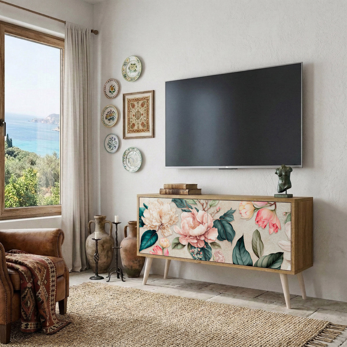 FLORAL GRACE Móvel de TV Compacto de 2 Portas