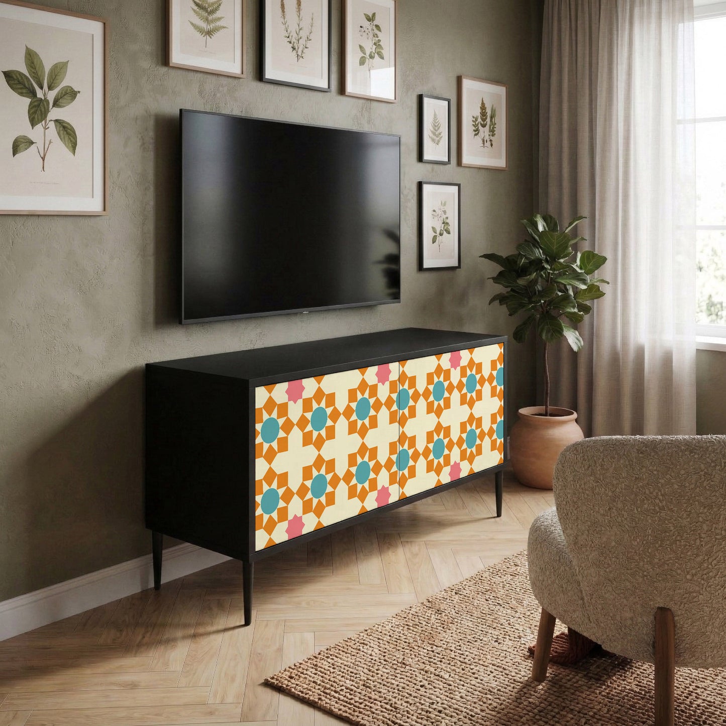 FLORAL DECOR Móvel de TV Compacto de 2 Portas