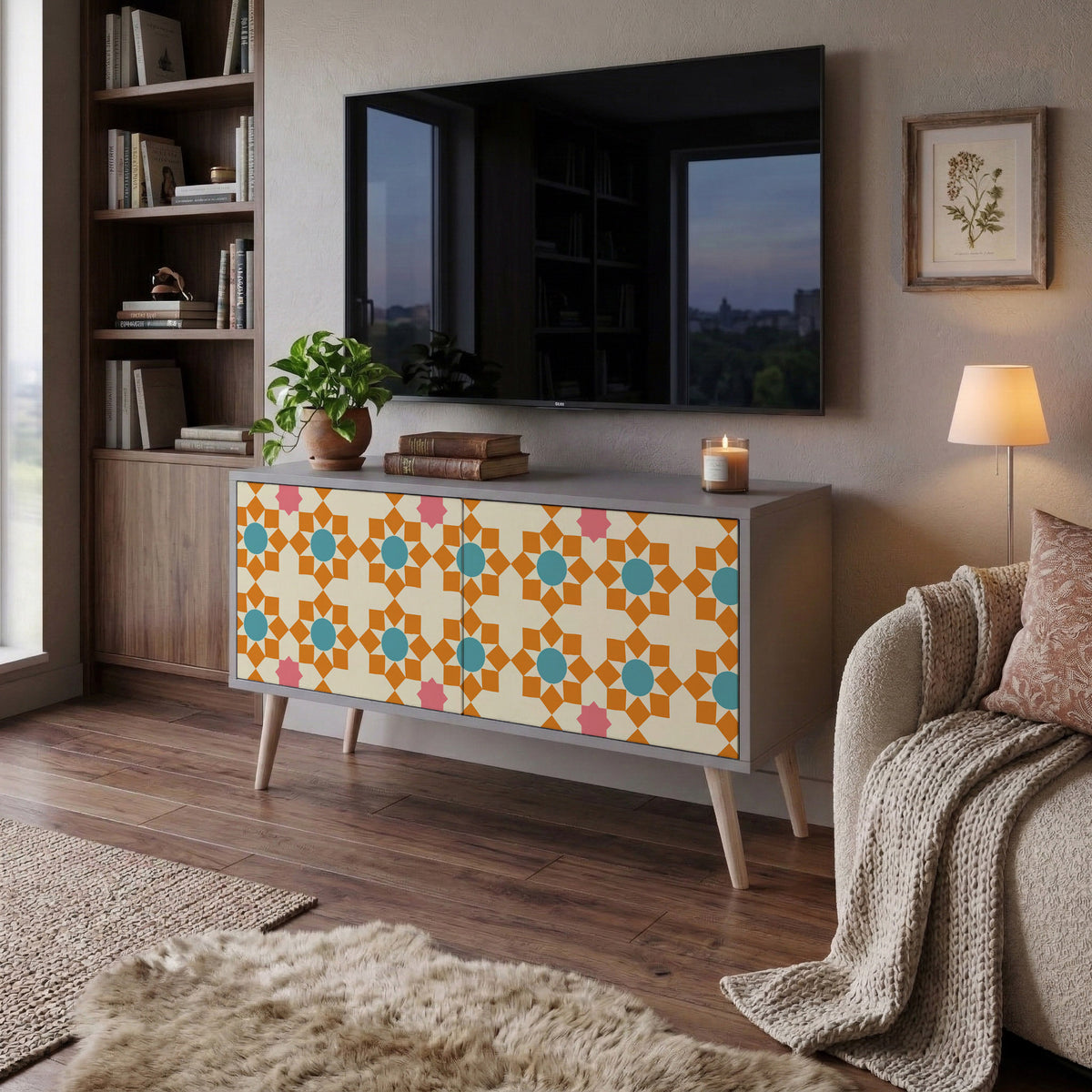 FLORAL DECOR Móvel de TV Compacto de 2 Portas