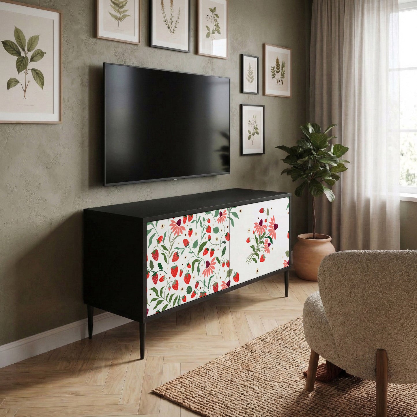 FLOWERS AND STRAWBERRIES Móvel de TV Compacto de 2 Portas