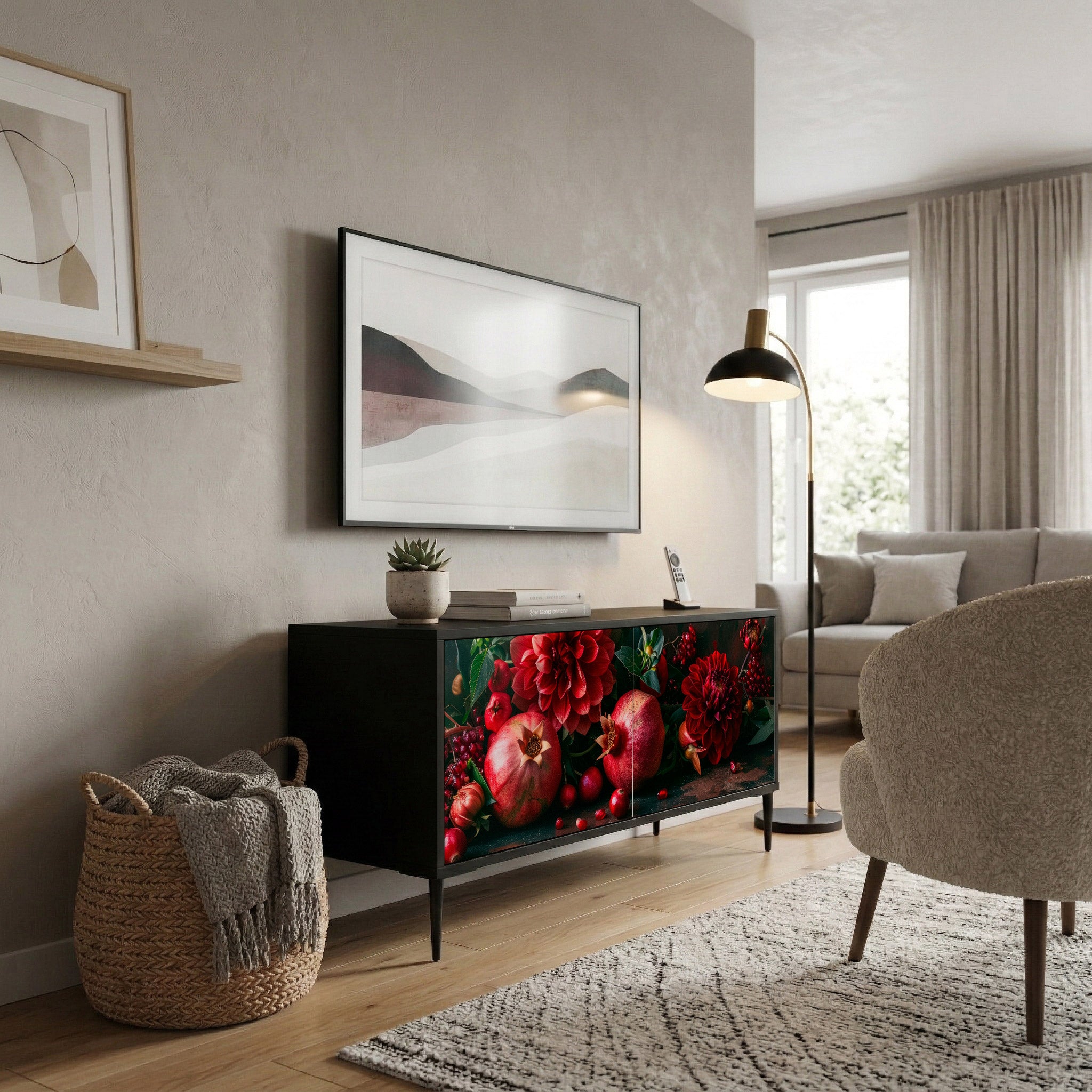 DAHLIAS AND POMEGRANATES Compact 2-Door TV Cabinet