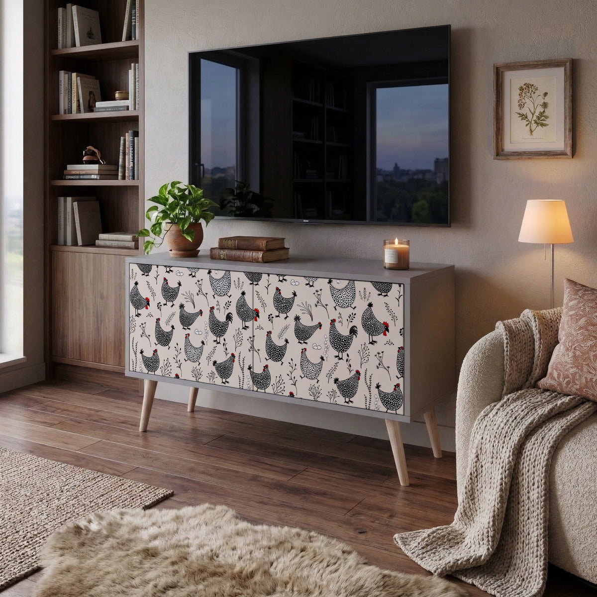 HAPPY HENS Compact 2-Door TV Cabinet