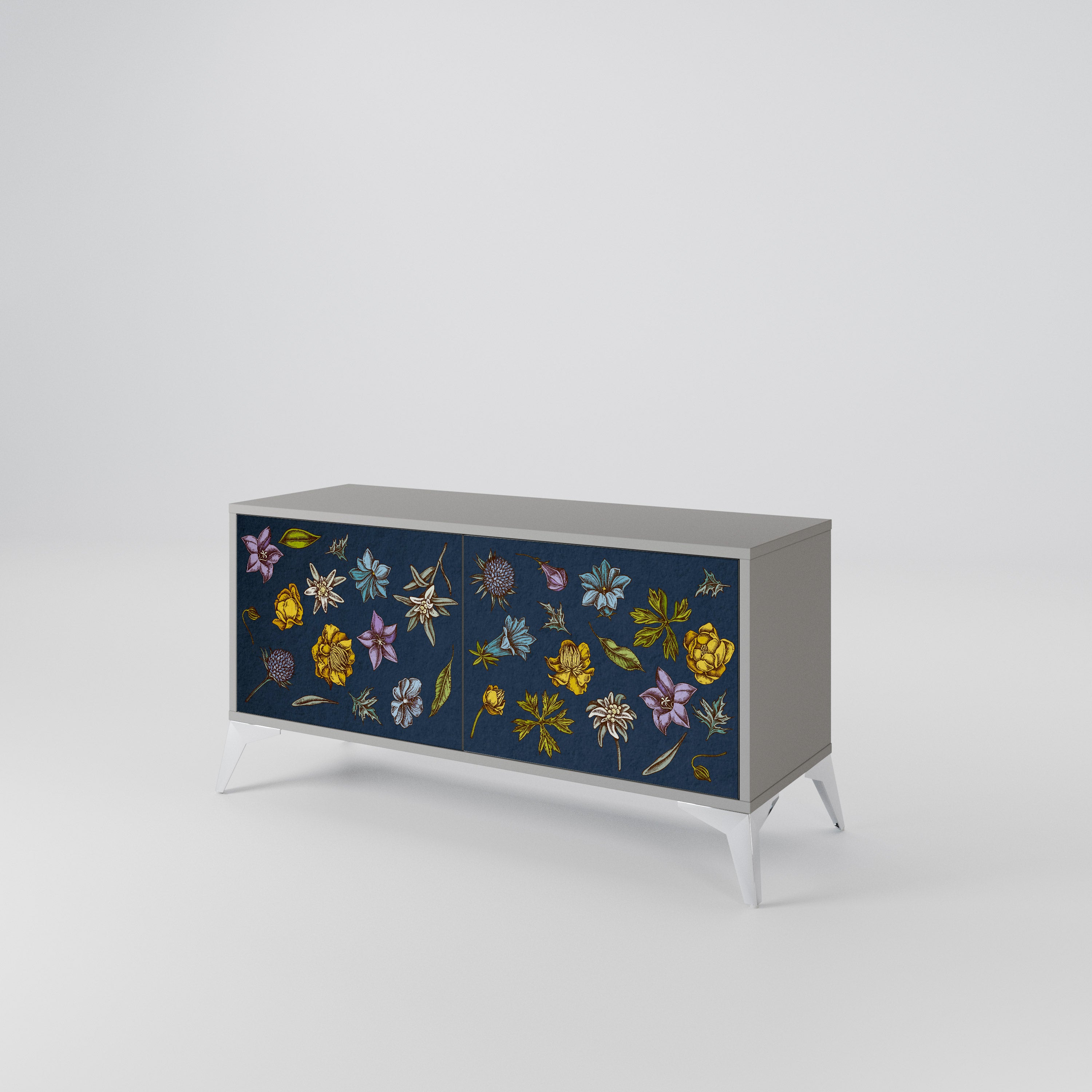 FLOWERS ON NAVY BLUE Móvel de TV Compacto de 2 Portas