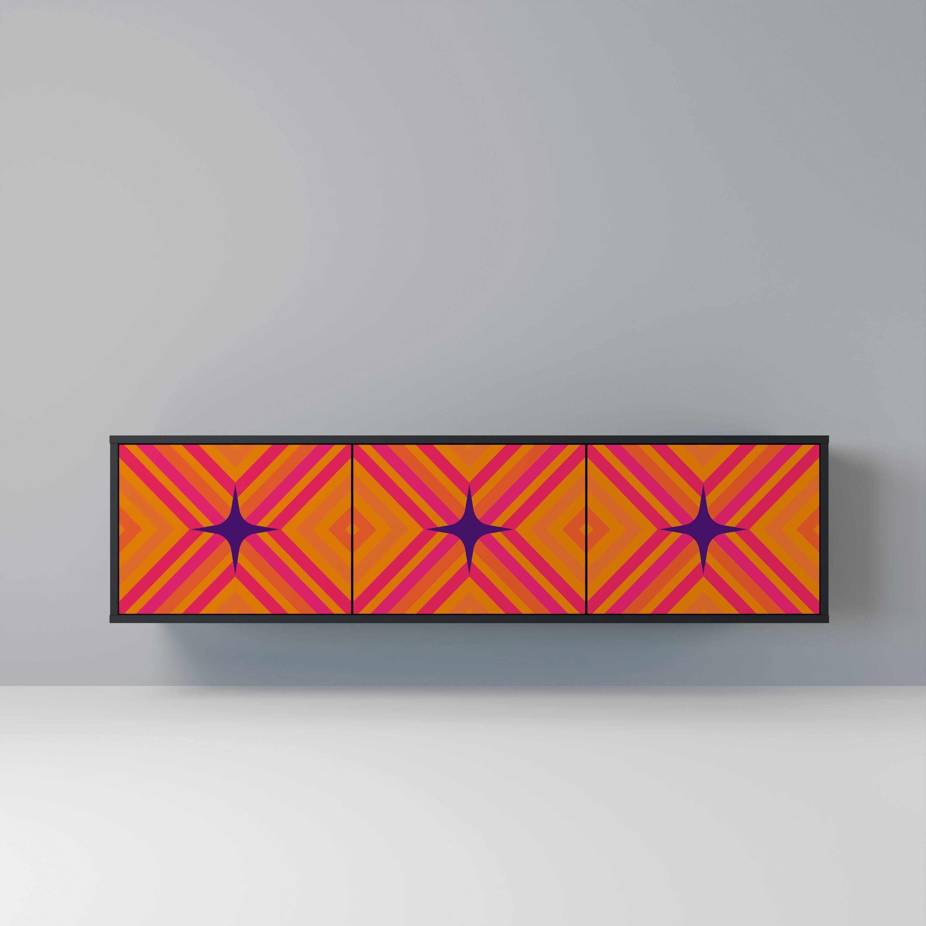 GEOMETRIC BRILLIANCE Móvel de TV com 3 Portas em Acabamento Preto