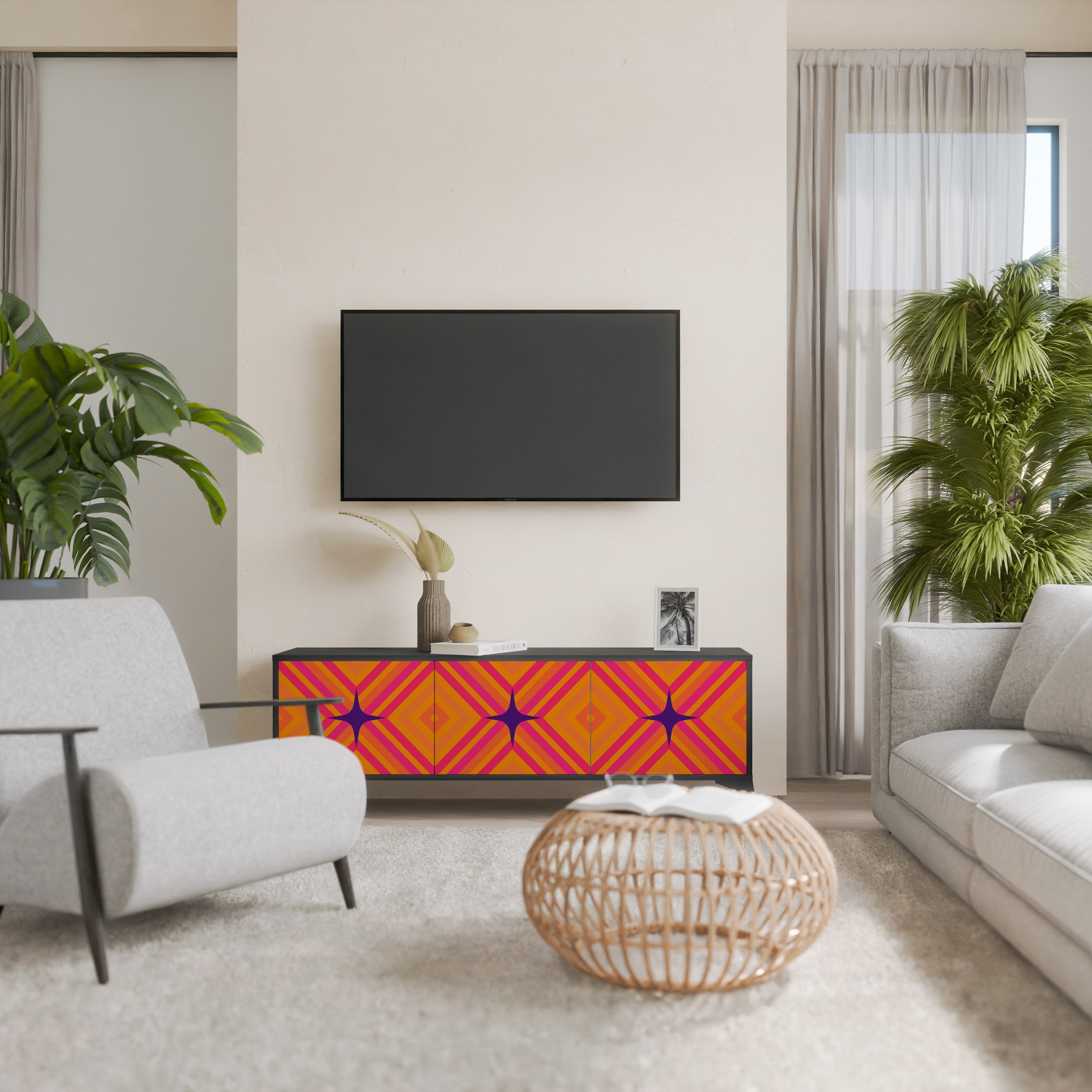 GEOMETRIC BRILLIANCE Móvel de TV com 3 Portas em Acabamento Preto