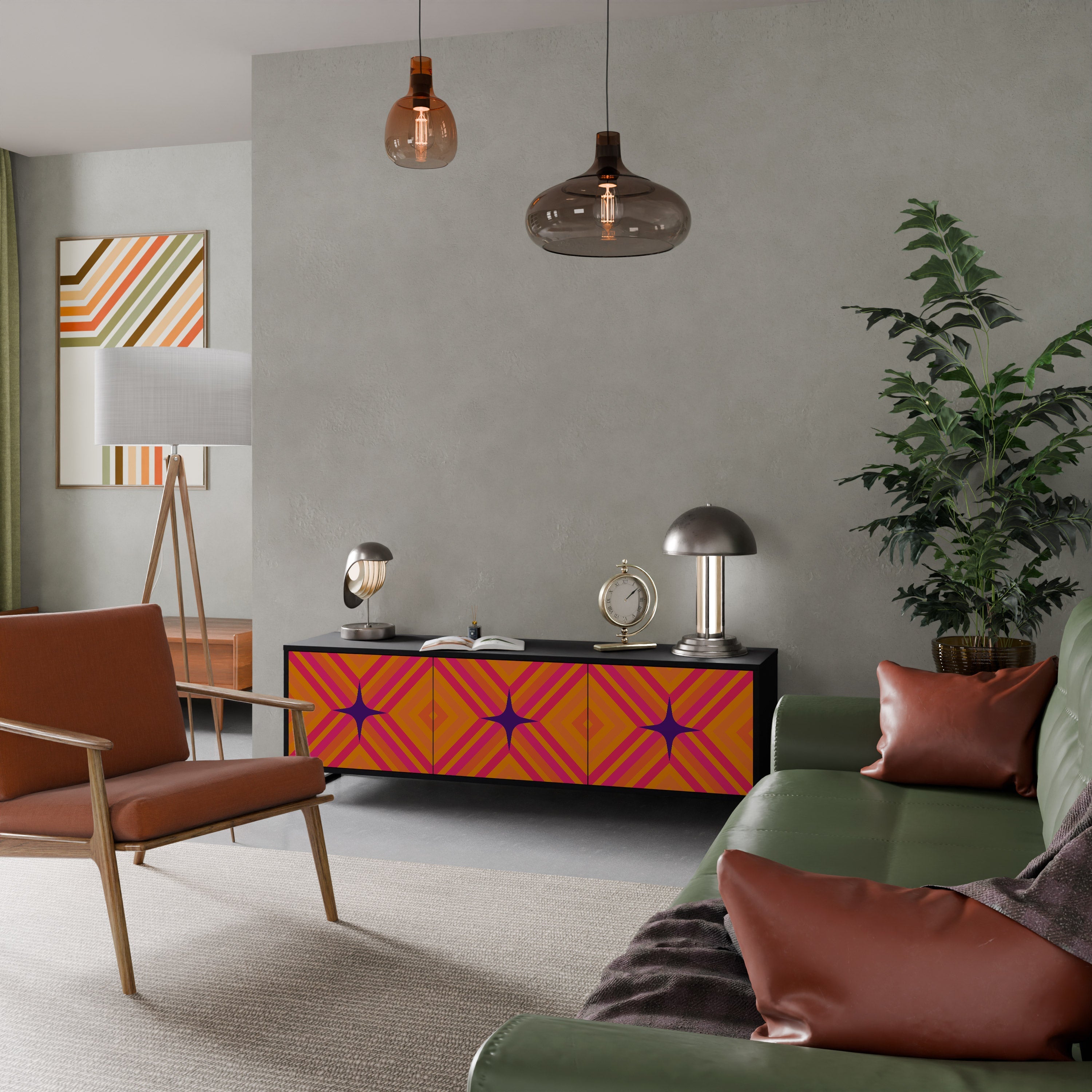 GEOMETRIC BRILLIANCE Móvel de TV com 3 Portas em Acabamento Preto