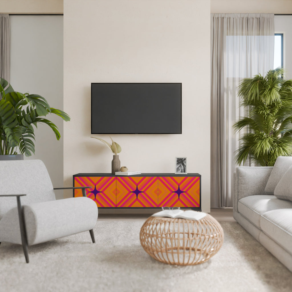 GEOMETRIC BRILLIANCE Móvel de TV com 3 Portas em Acabamento Preto