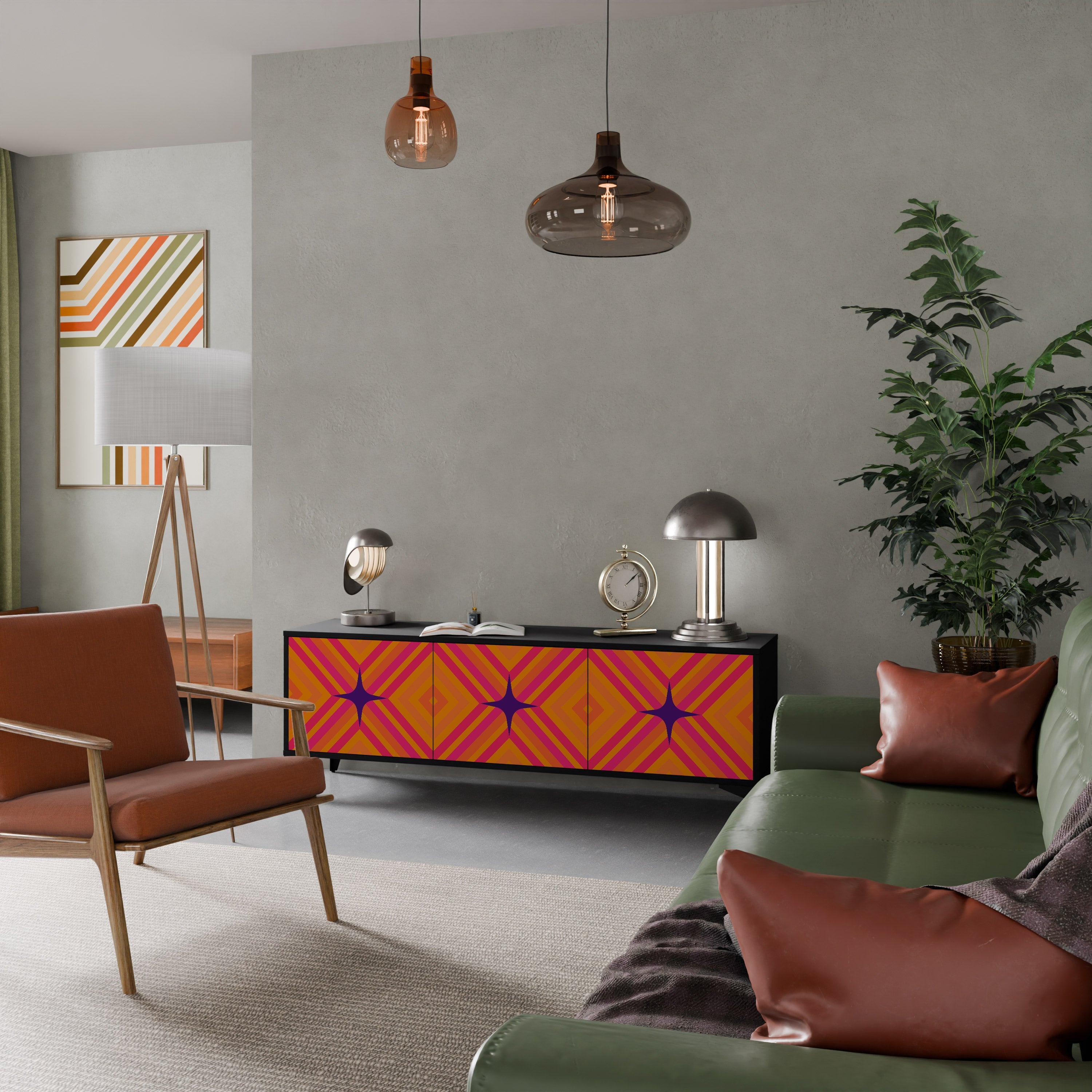 GEOMETRIC BRILLIANCE Móvel de TV com 3 Portas em Acabamento Preto