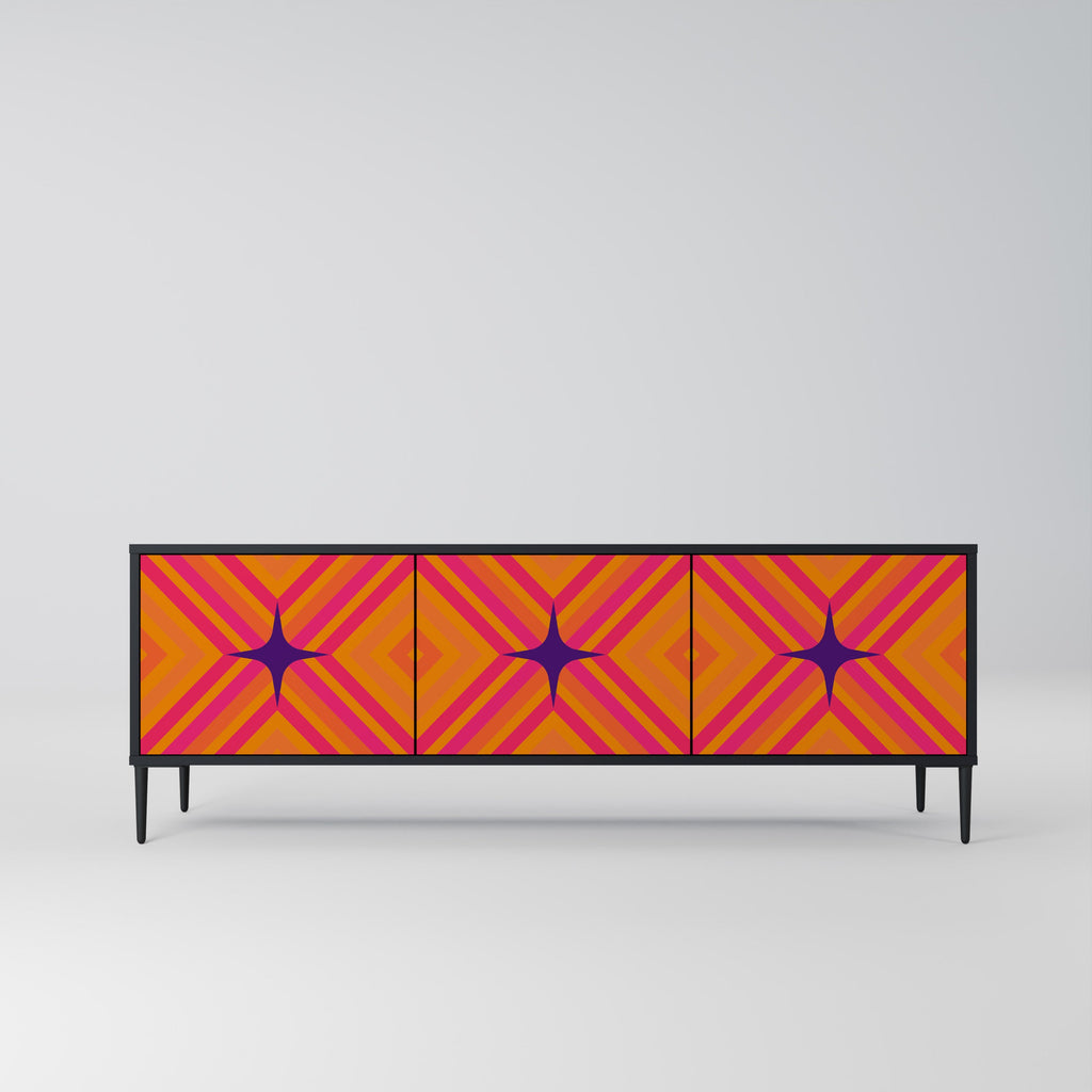 GEOMETRIC BRILLIANCE Móvel de TV com 3 Portas em Acabamento Preto