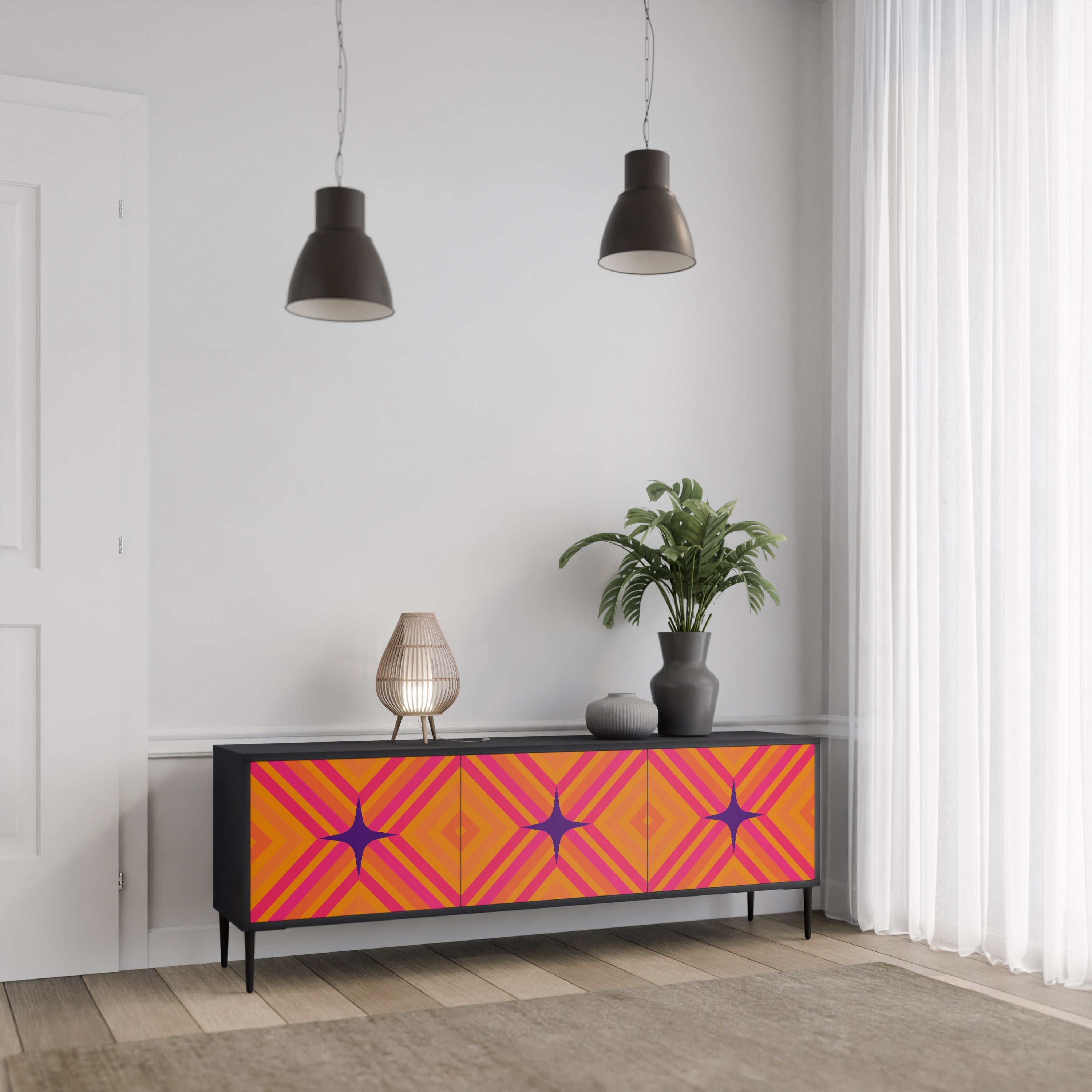 GEOMETRIC BRILLIANCE Móvel de TV com 3 Portas em Acabamento Preto