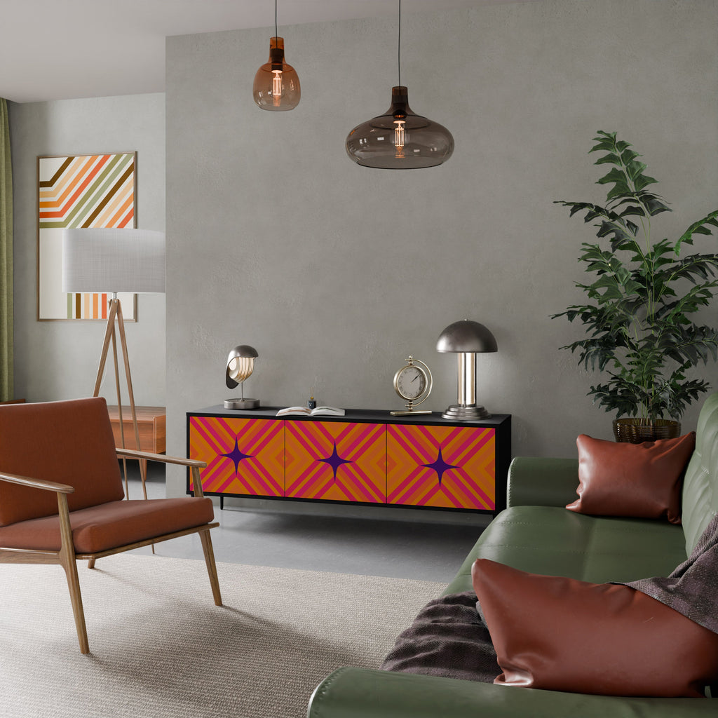 GEOMETRIC BRILLIANCE Móvel de TV com 3 Portas em Acabamento Preto