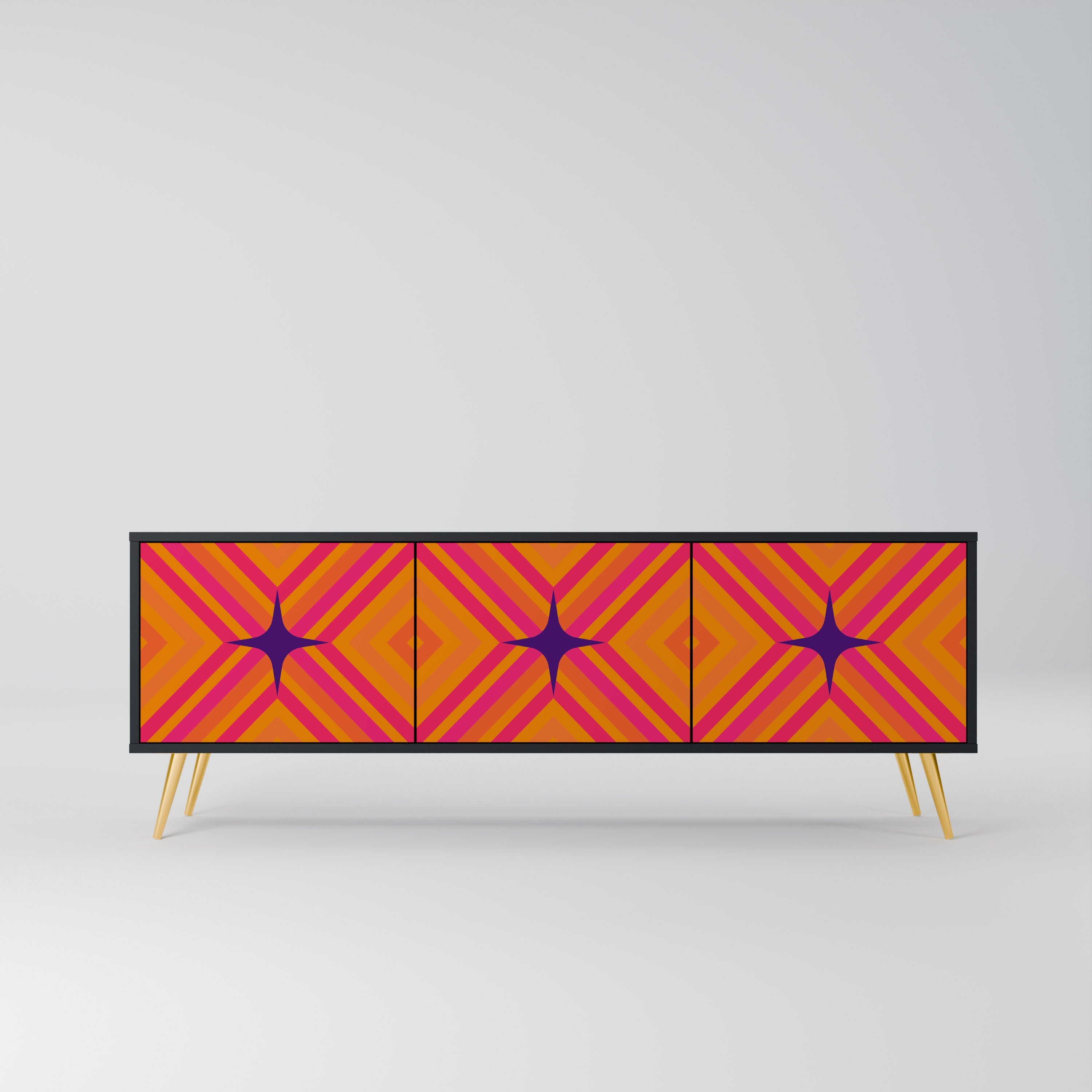 GEOMETRIC BRILLIANCE Móvel de TV com 3 Portas em Acabamento Preto