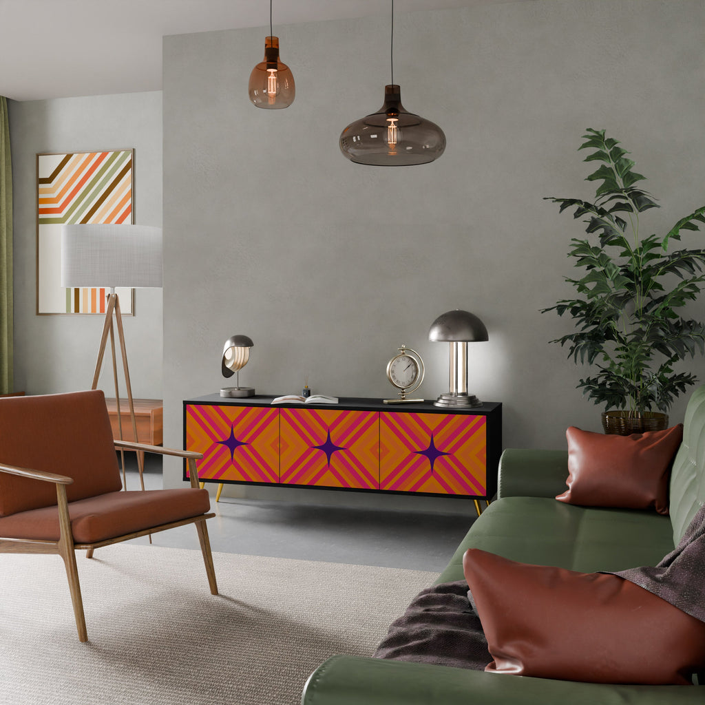 GEOMETRIC BRILLIANCE Móvel de TV com 3 Portas em Acabamento Preto