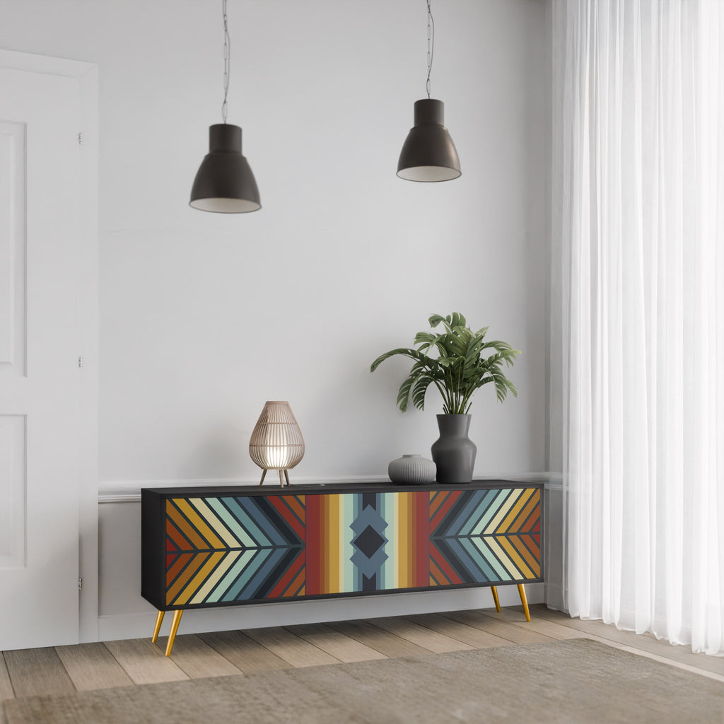 INDIGENOUS ZIGZAG Móvel de TV com 3 Portas em Acabamento Preto