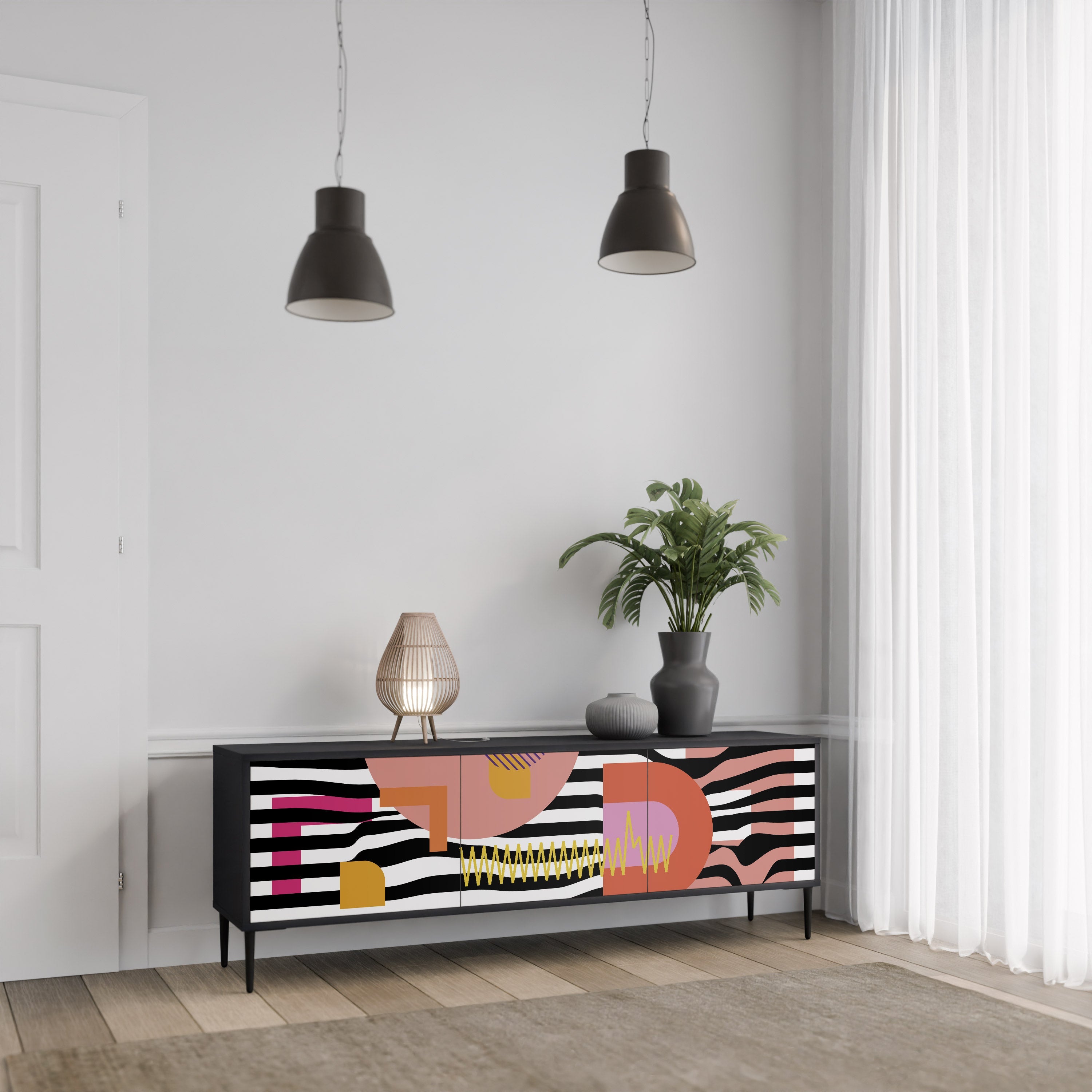 CHROMATIC ABSTRACT Móvel de TV com 3 Portas em Acabamento Preto