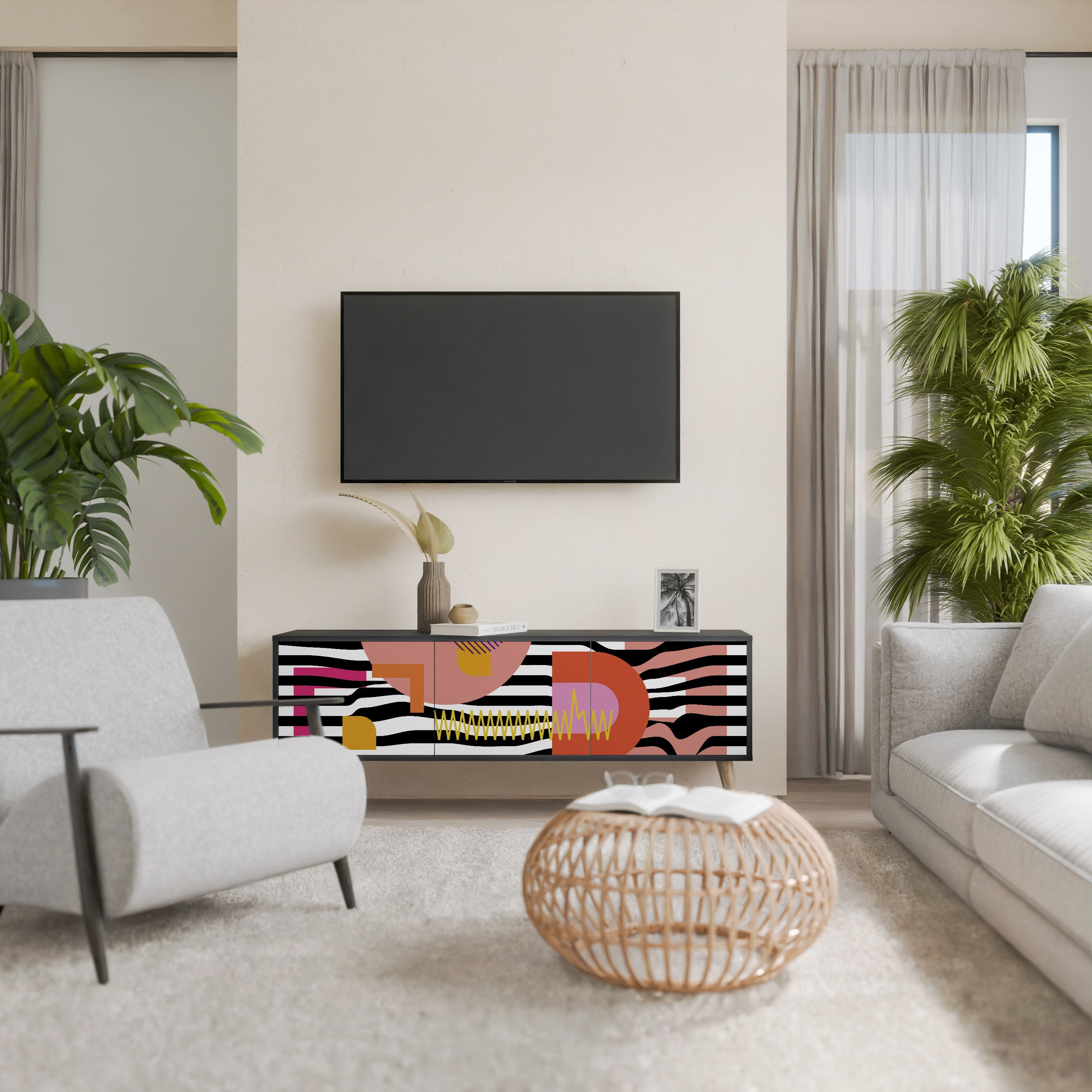 CHROMATIC ABSTRACT Móvel de TV com 3 Portas em Acabamento Preto