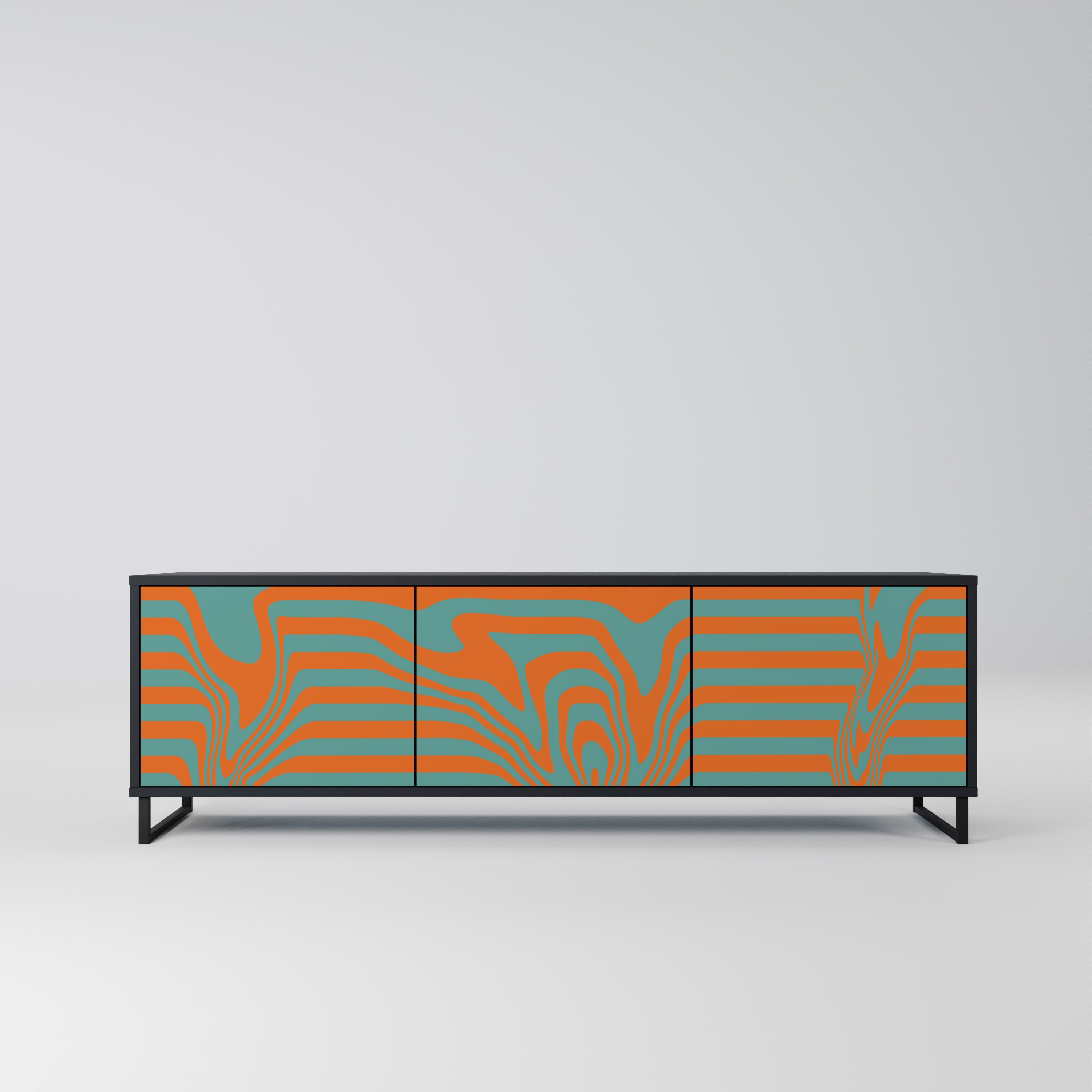 LINE COLLAPSE Móvel de TV com 3 Portas em Acabamento Preto