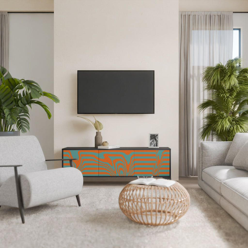 LINE COLLAPSE Móvel de TV com 3 Portas em Acabamento Preto