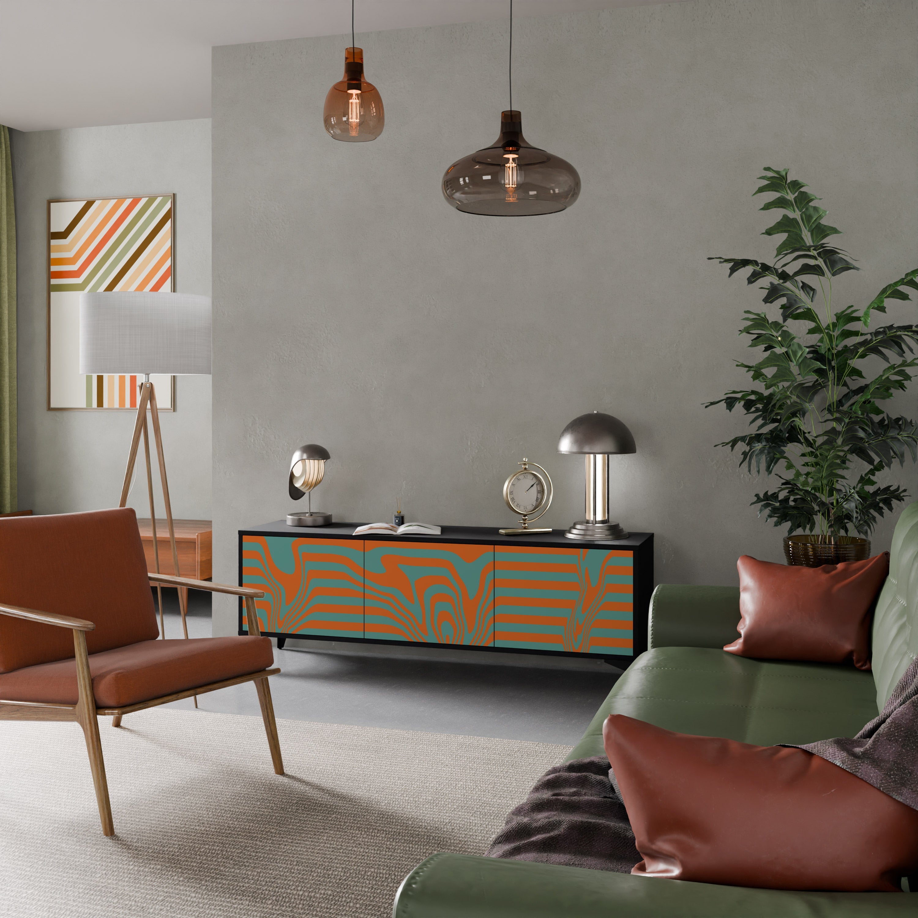 LINE COLLAPSE Móvel de TV com 3 Portas em Acabamento Preto