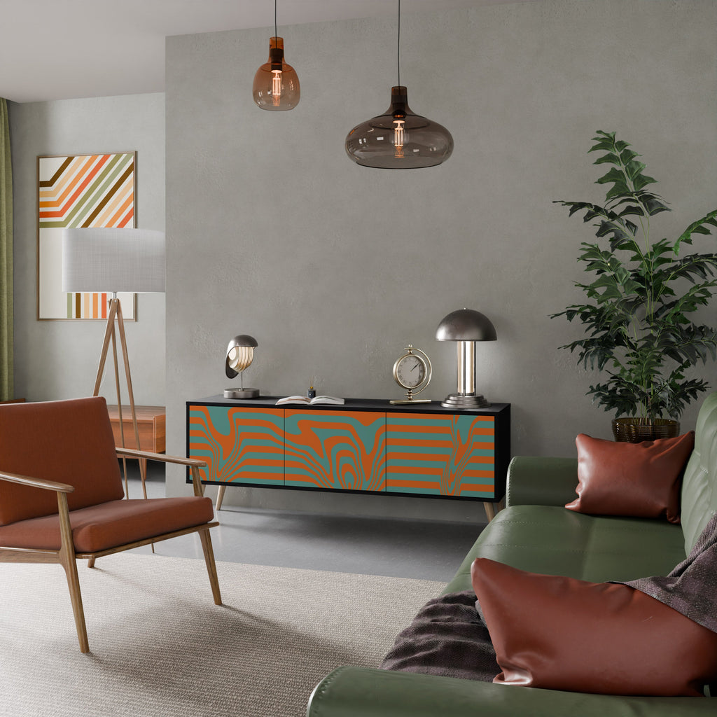 LINE COLLAPSE Móvel de TV com 3 Portas em Acabamento Preto