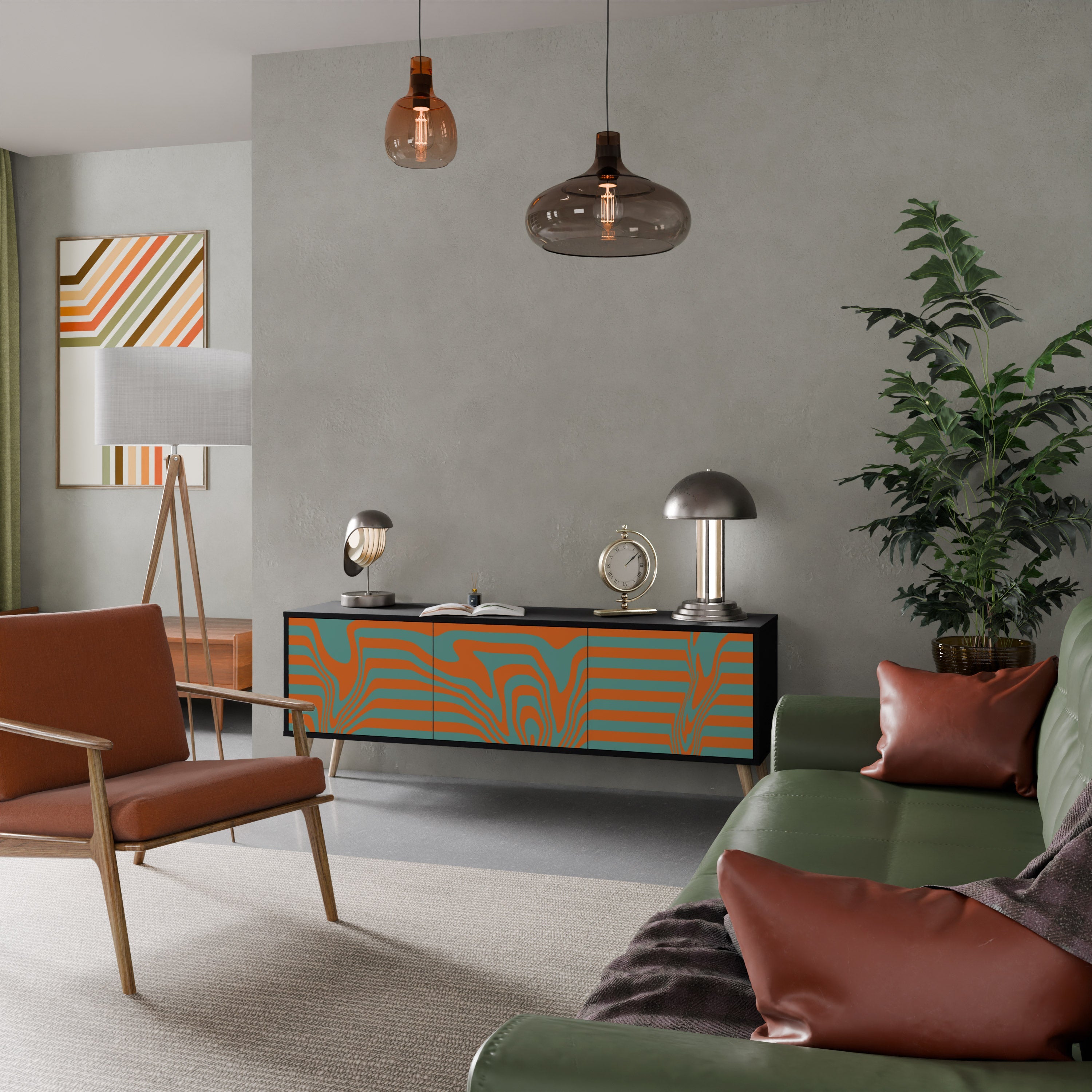 LINE COLLAPSE Móvel de TV com 3 Portas em Acabamento Preto