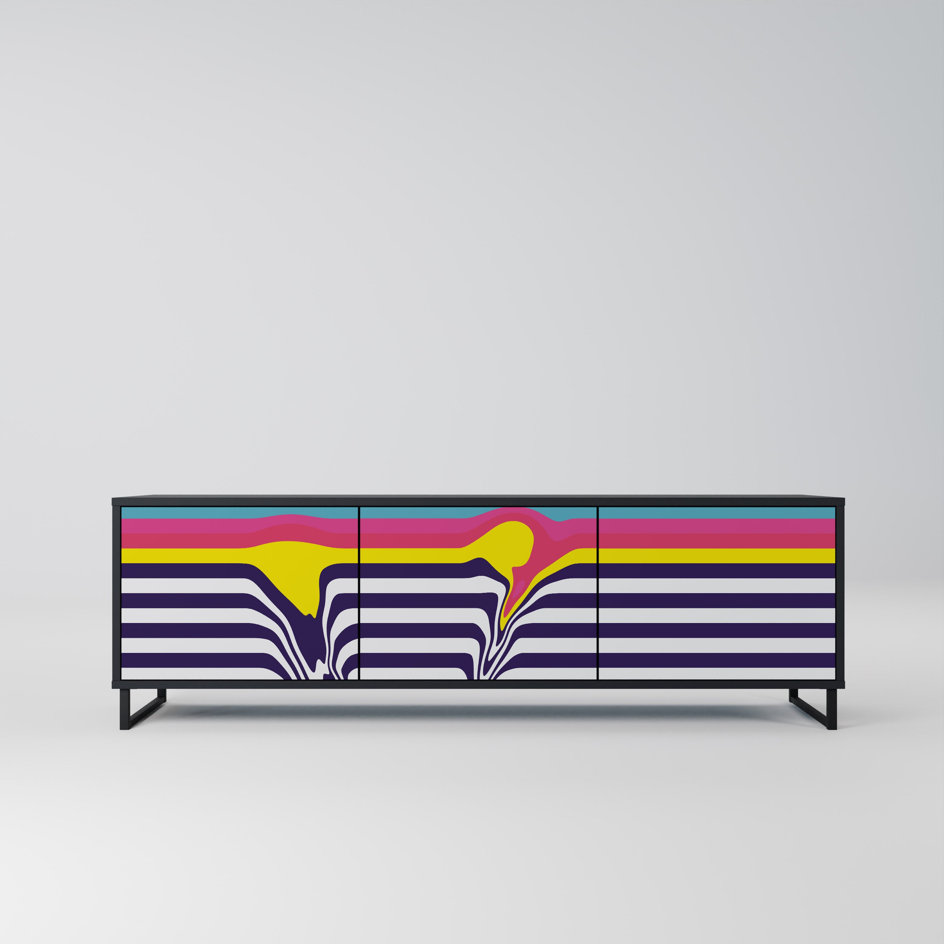 COLORFUL DIVERSION Móvel de TV com 3 Portas em Acabamento Preto