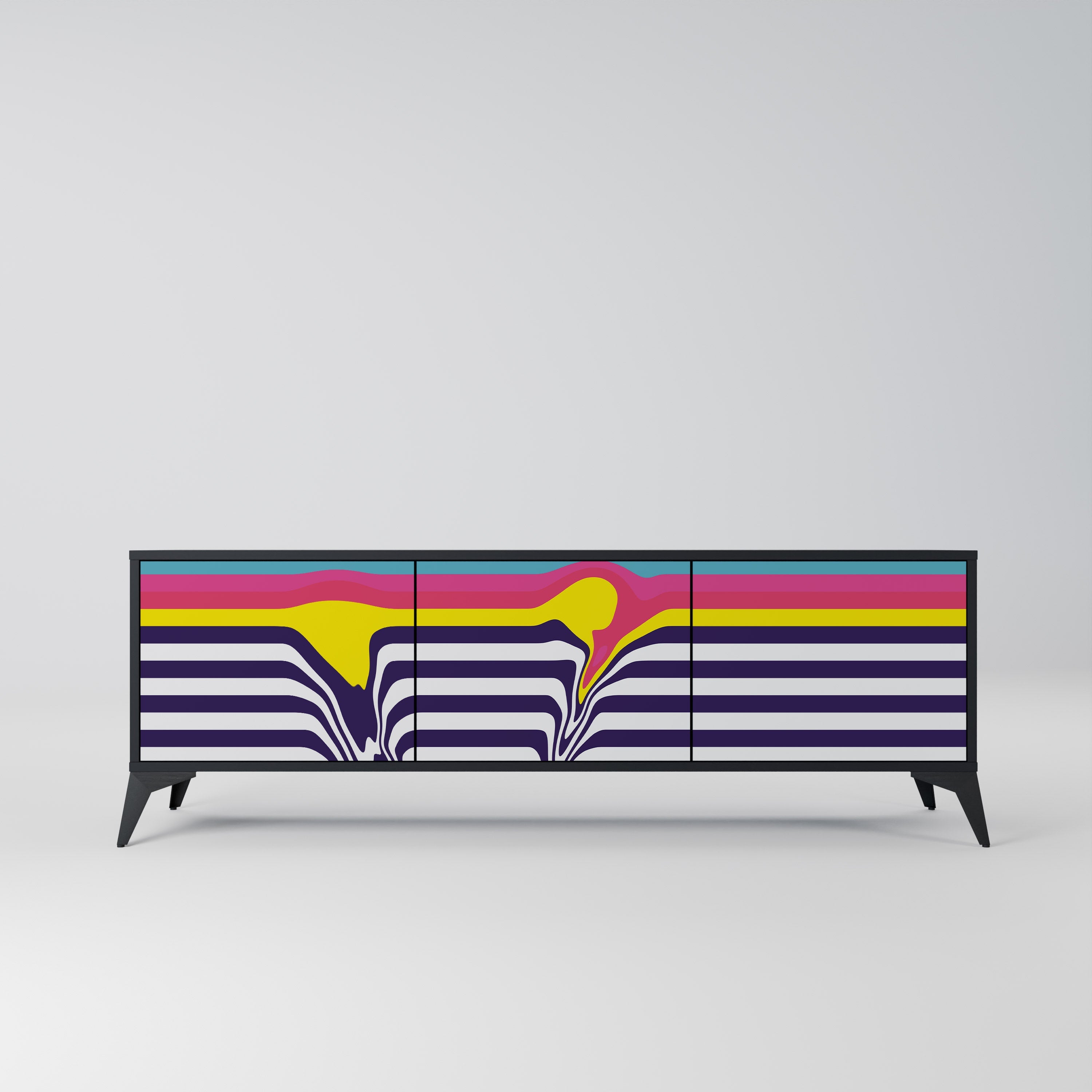 COLORFUL DIVERSION Móvel de TV com 3 Portas em Acabamento Preto