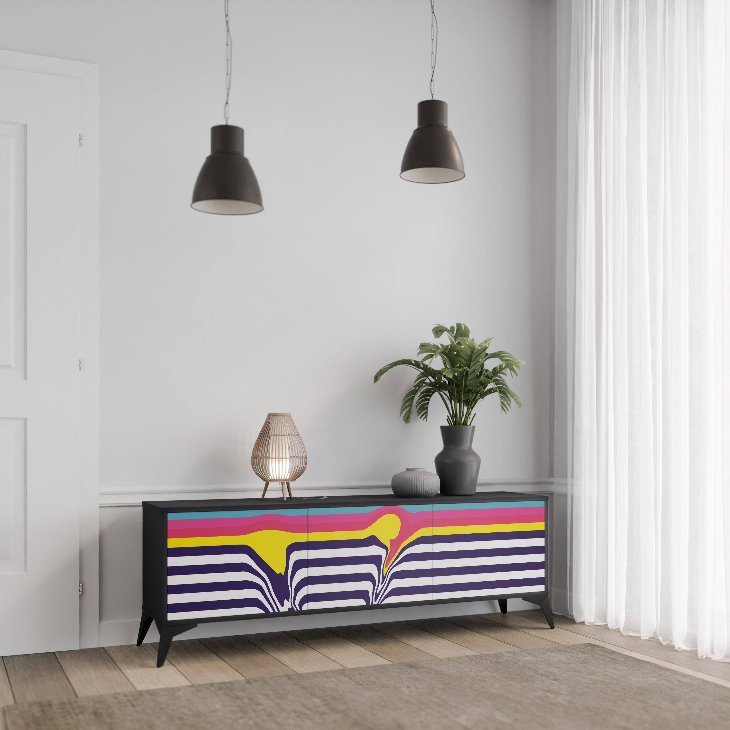 COLORFUL DIVERSION Móvel de TV com 3 Portas em Acabamento Preto