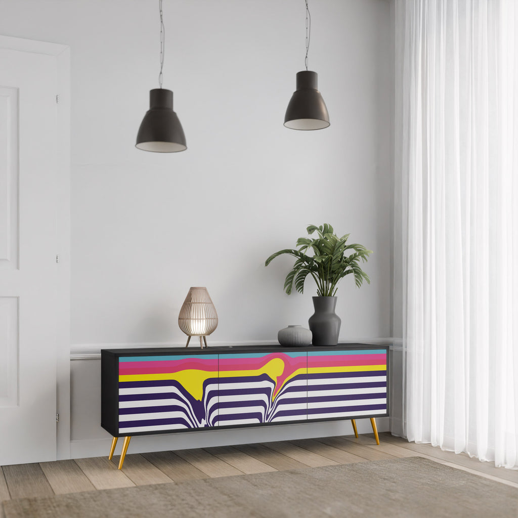 COLORFUL DIVERSION Móvel de TV com 3 Portas em Acabamento Preto