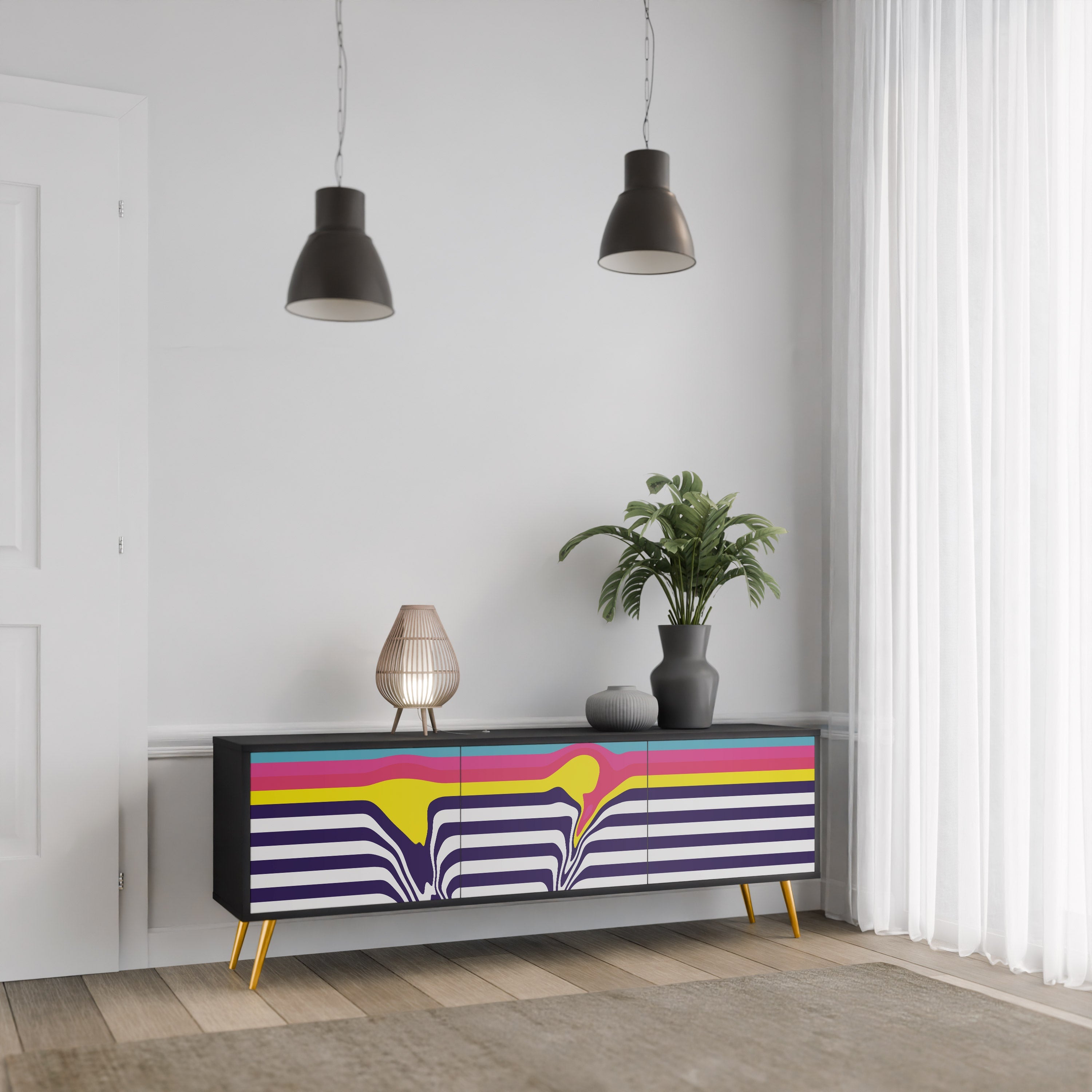 COLORFUL DIVERSION Móvel de TV com 3 Portas em Acabamento Preto