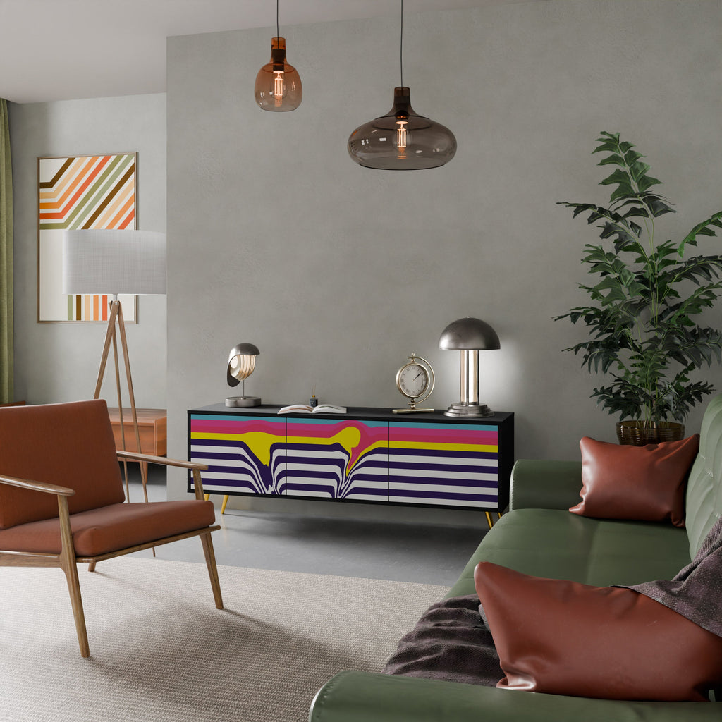 COLORFUL DIVERSION Móvel de TV com 3 Portas em Acabamento Preto