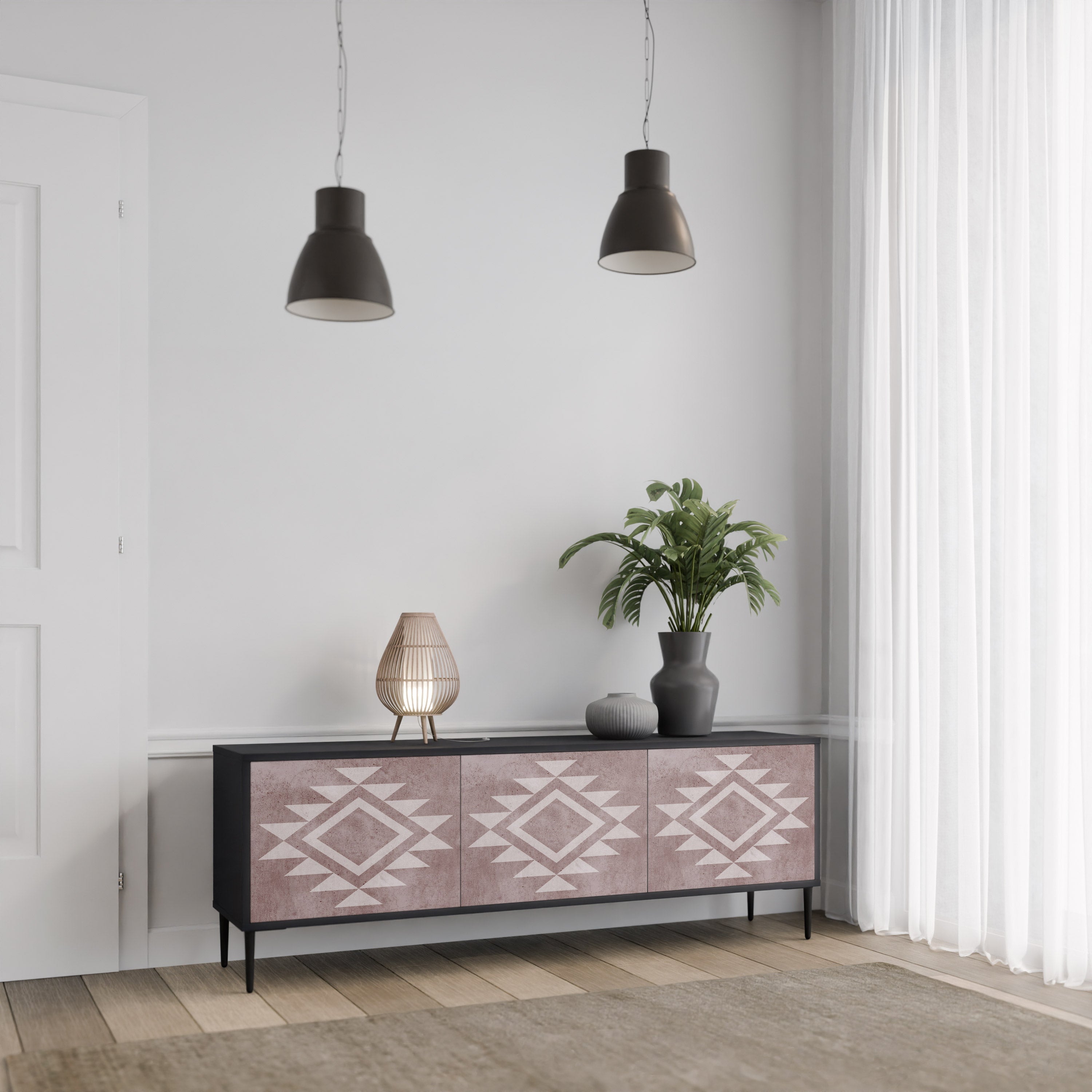 MARVEL MOSAIC Móvel de TV com 3 Portas em Acabamento Preto