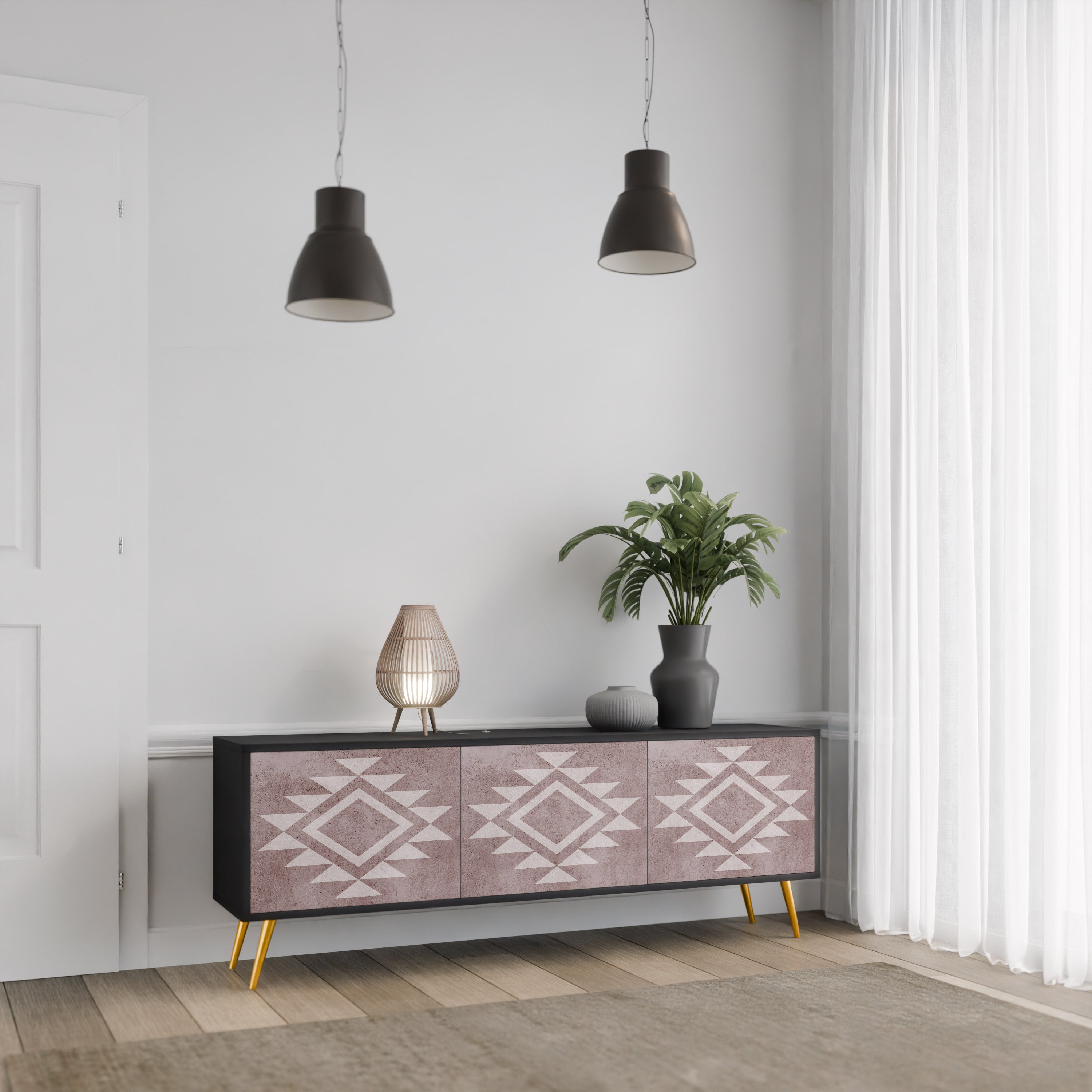 MARVEL MOSAIC Móvel de TV com 3 Portas em Acabamento Preto