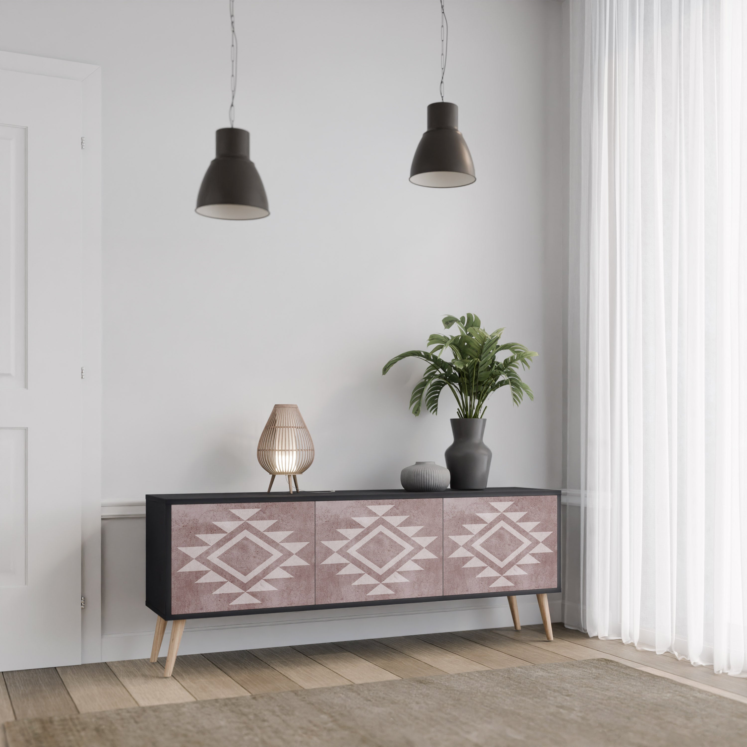 MARVEL MOSAIC Móvel de TV com 3 Portas em Acabamento Preto