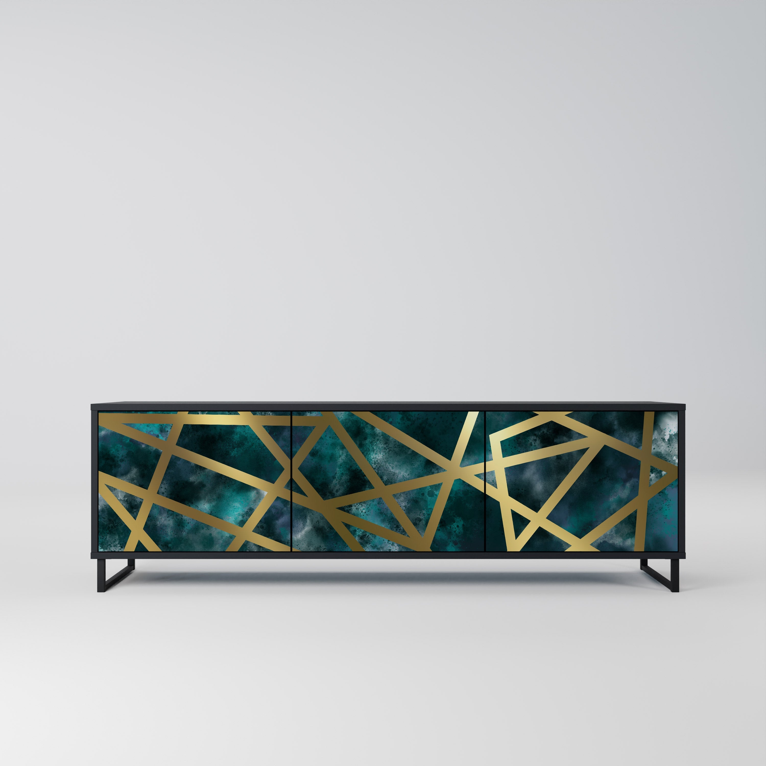 THE LABYRINTH OF GOLD Móvel de TV com 3 Portas em Acabamento Preto