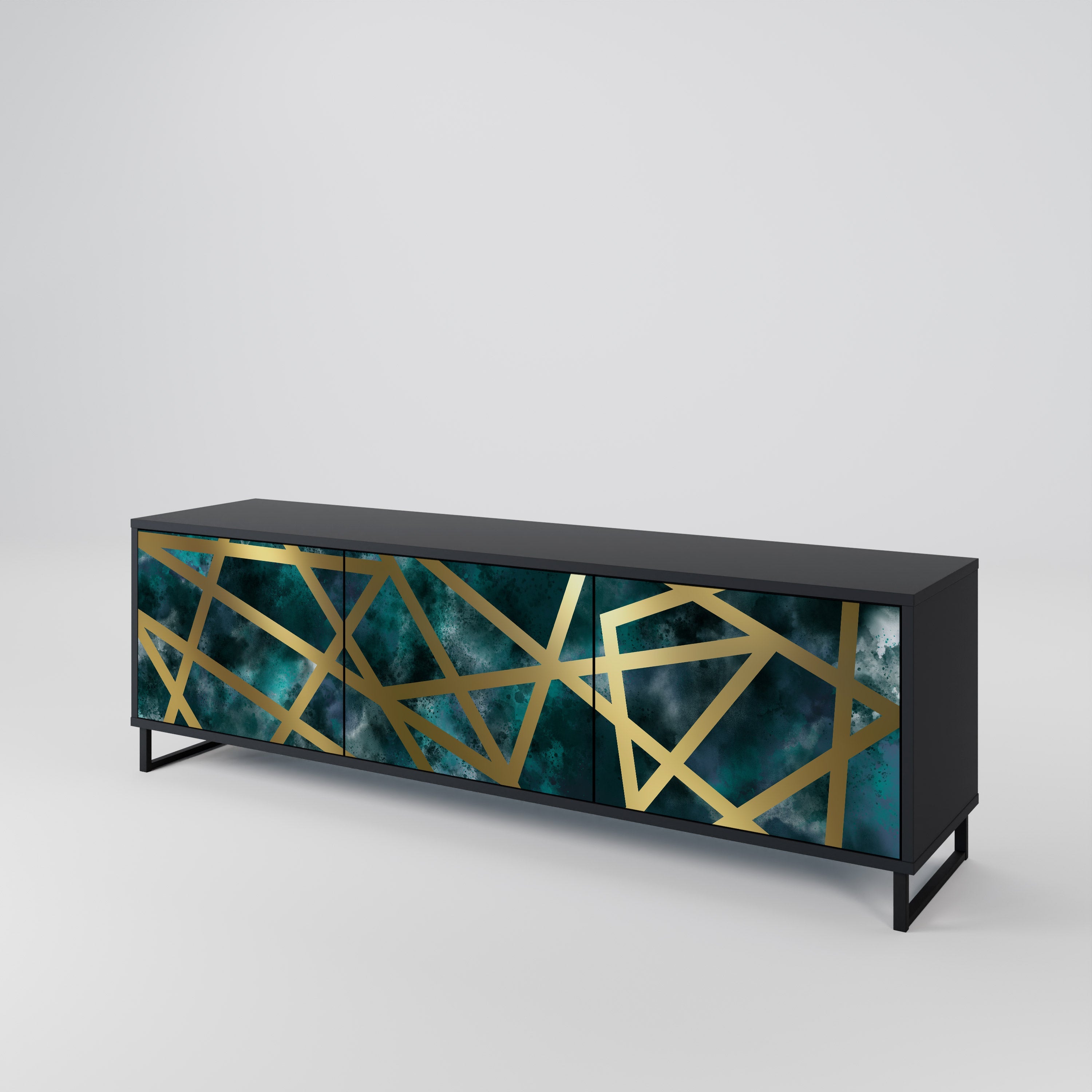 THE LABYRINTH OF GOLD 3-Door TV Stand in Black Finish