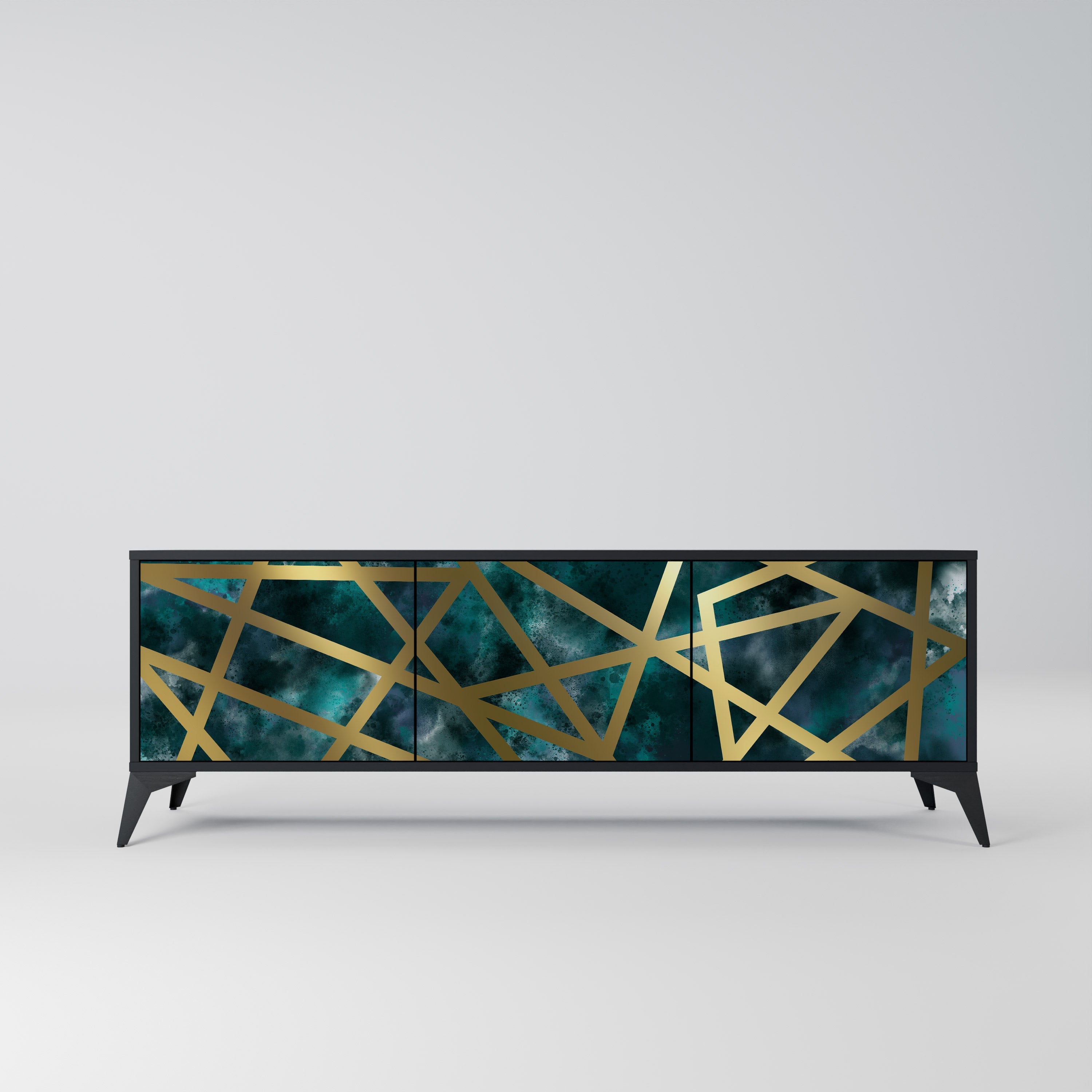 THE LABYRINTH OF GOLD Móvel de TV com 3 Portas em Acabamento Preto