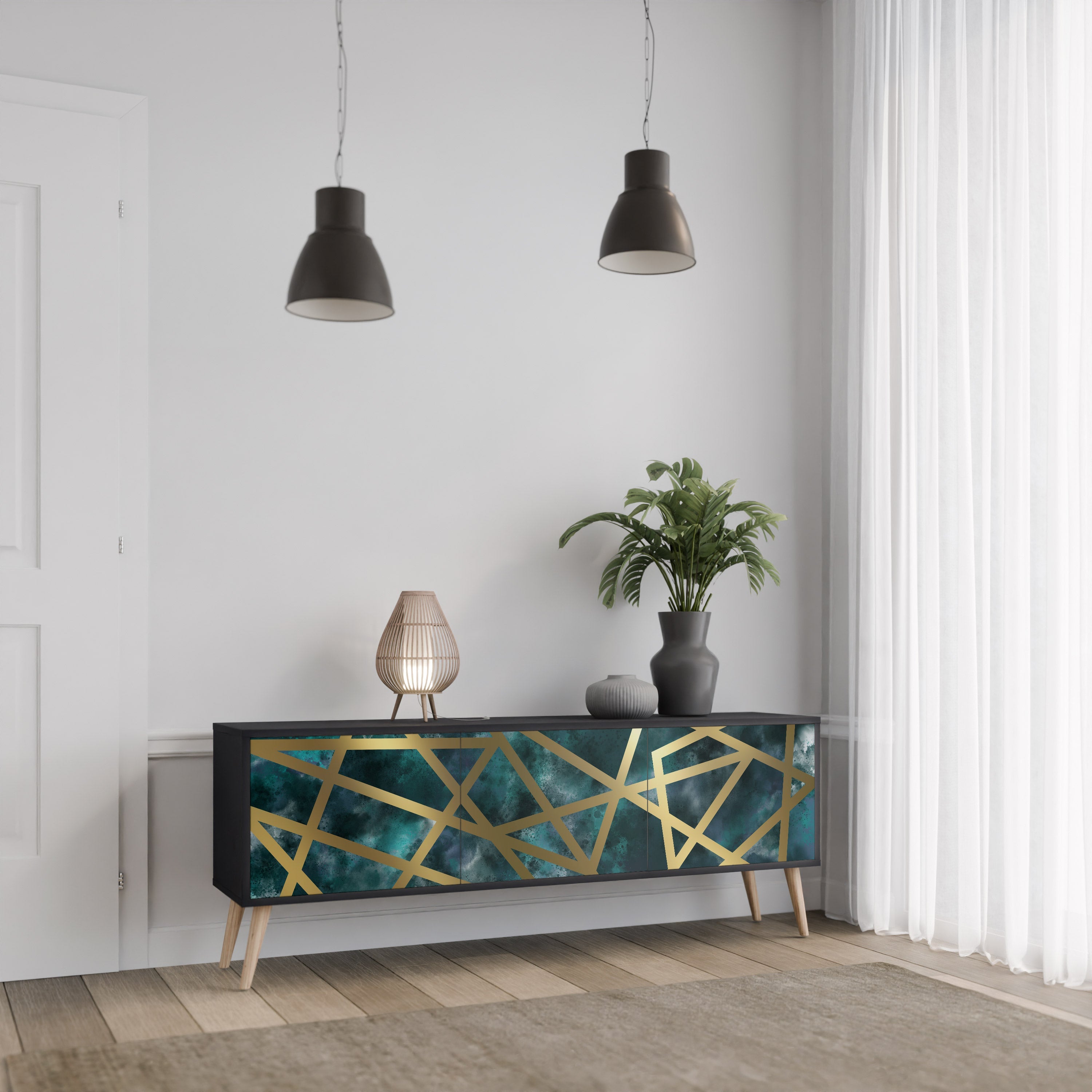 THE LABYRINTH OF GOLD 3-Door TV Stand in Black Finish