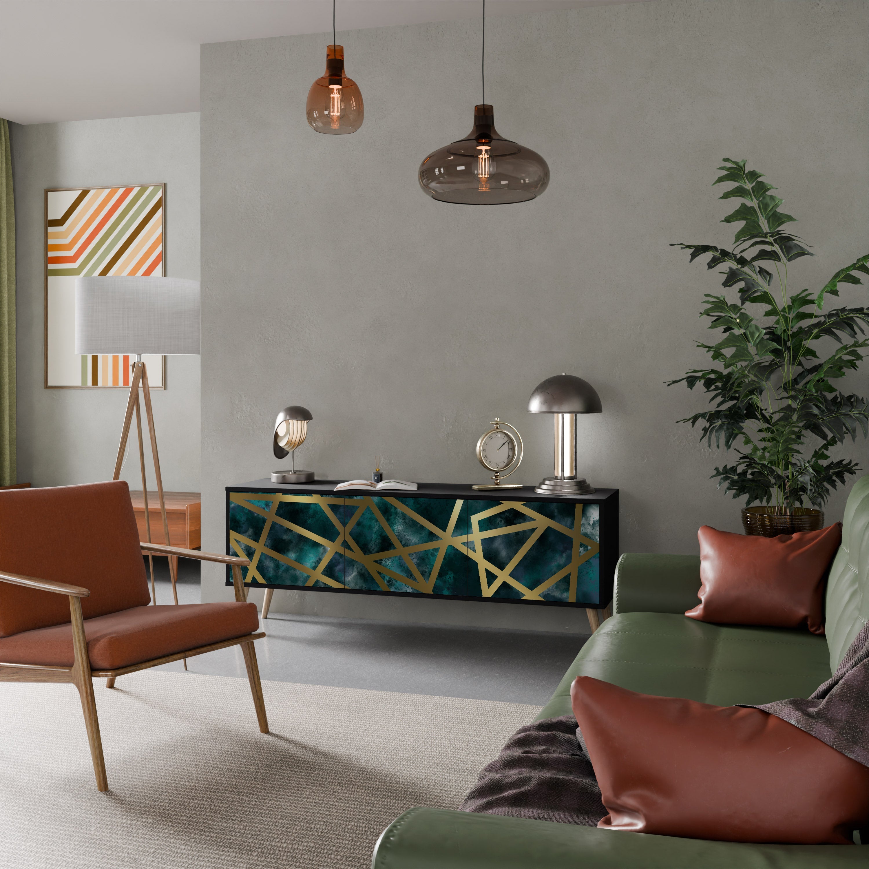 THE LABYRINTH OF GOLD 3-Door TV Stand in Black Finish