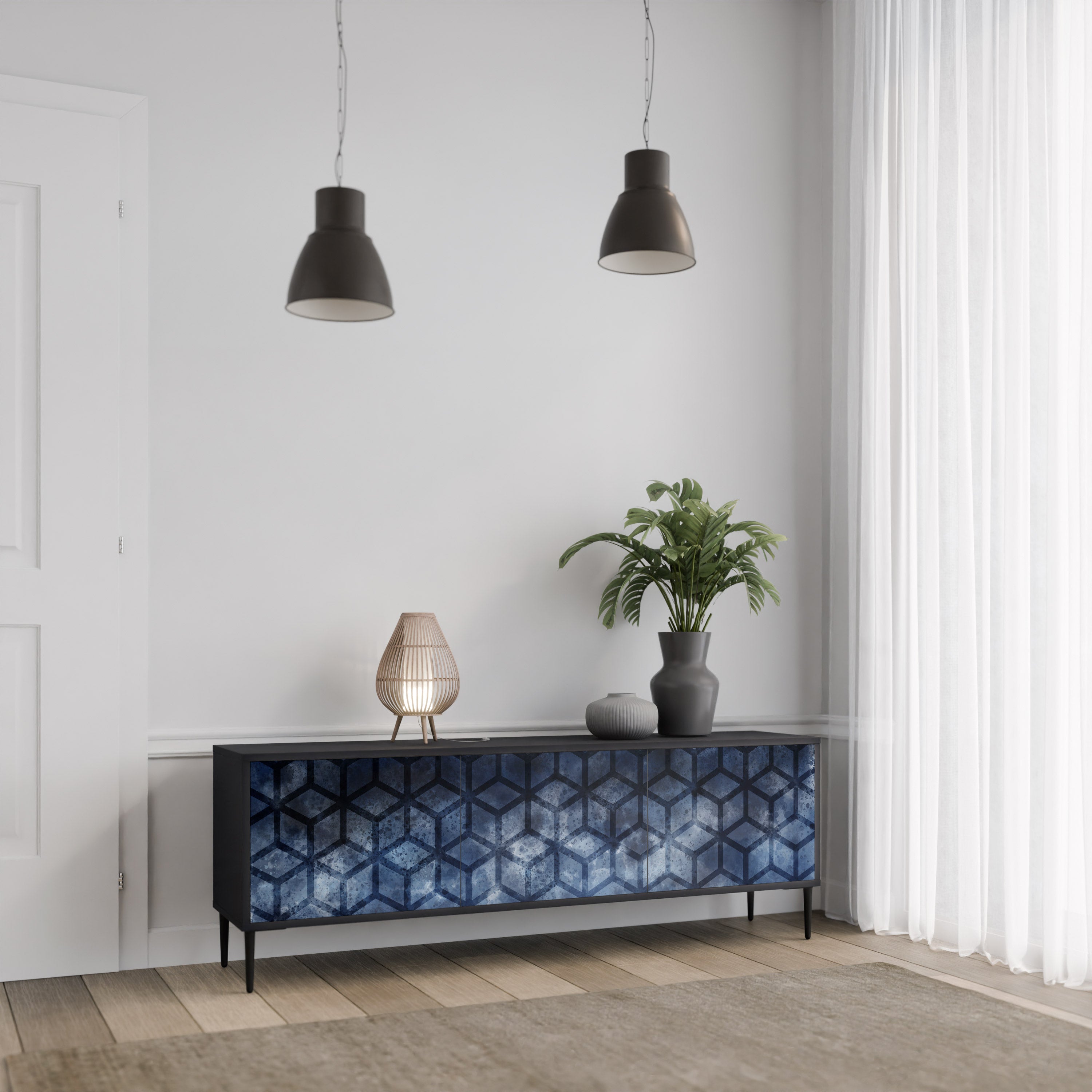 CUBIC MIST Móvel de TV com 3 Portas em Acabamento Preto