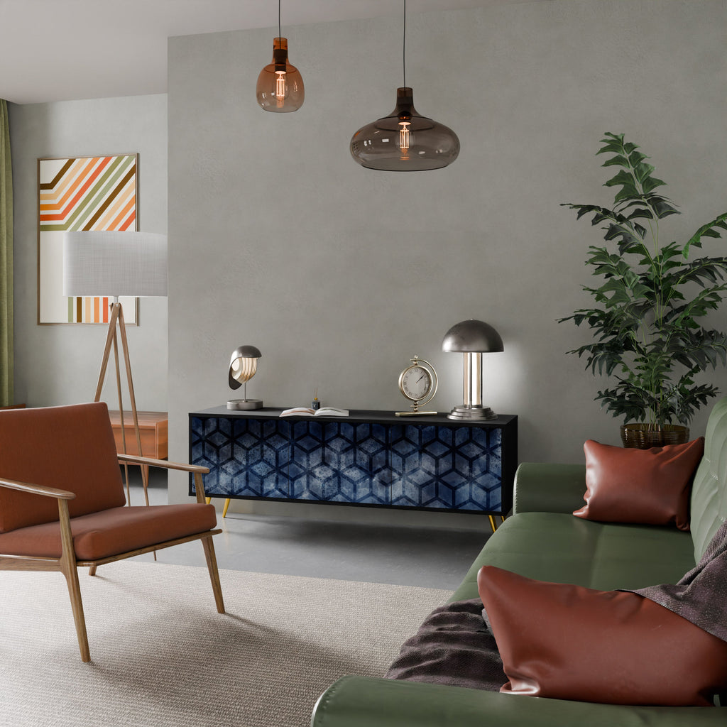 CUBIC MIST Móvel de TV com 3 Portas em Acabamento Preto