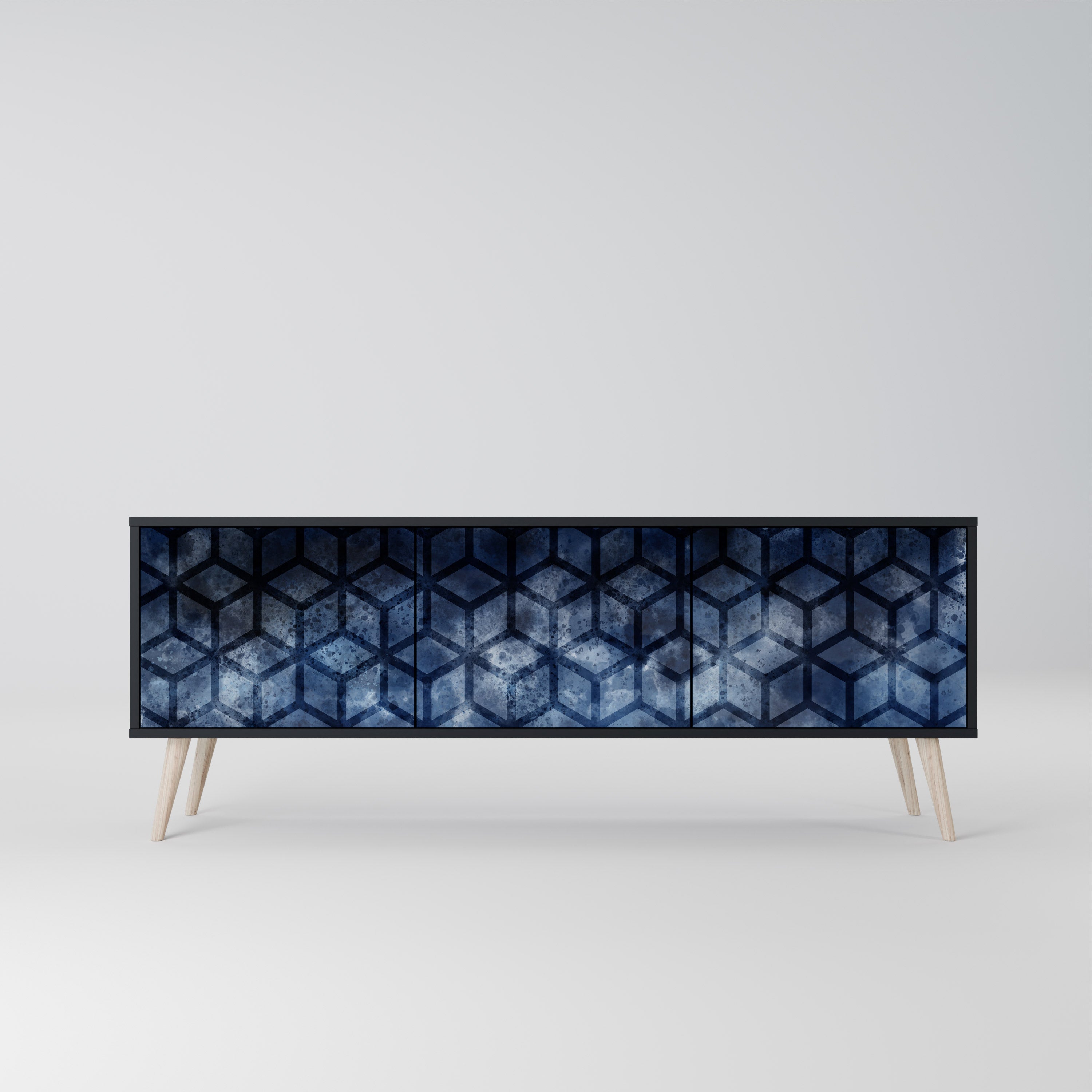 CUBIC MIST Móvel de TV com 3 Portas em Acabamento Preto