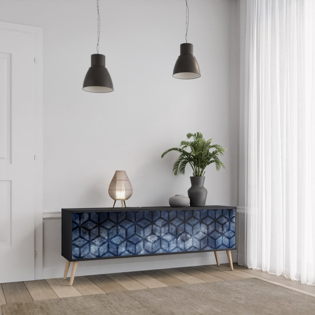 CUBIC MIST Móvel de TV com 3 Portas em Acabamento Preto