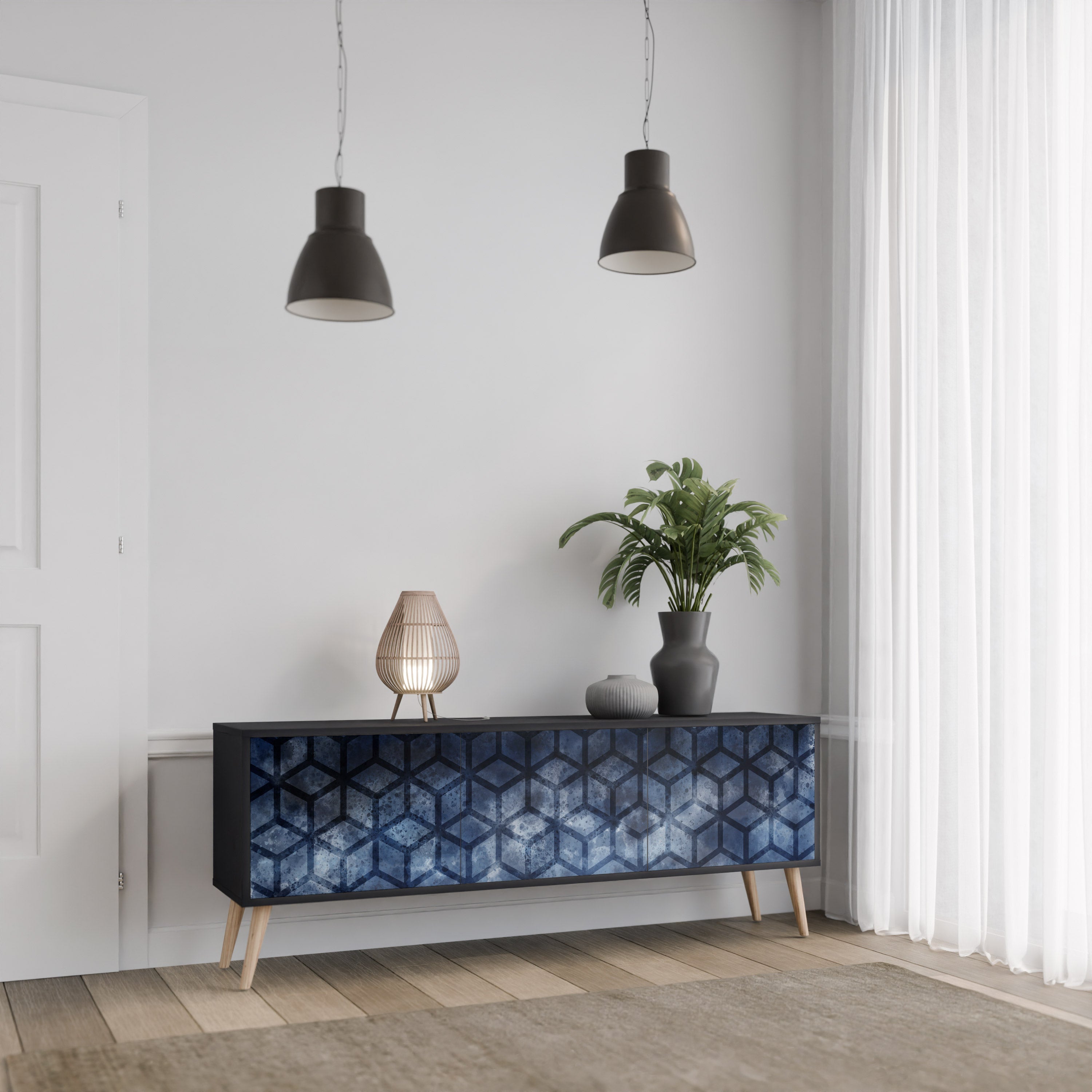 CUBIC MIST Móvel de TV com 3 Portas em Acabamento Preto