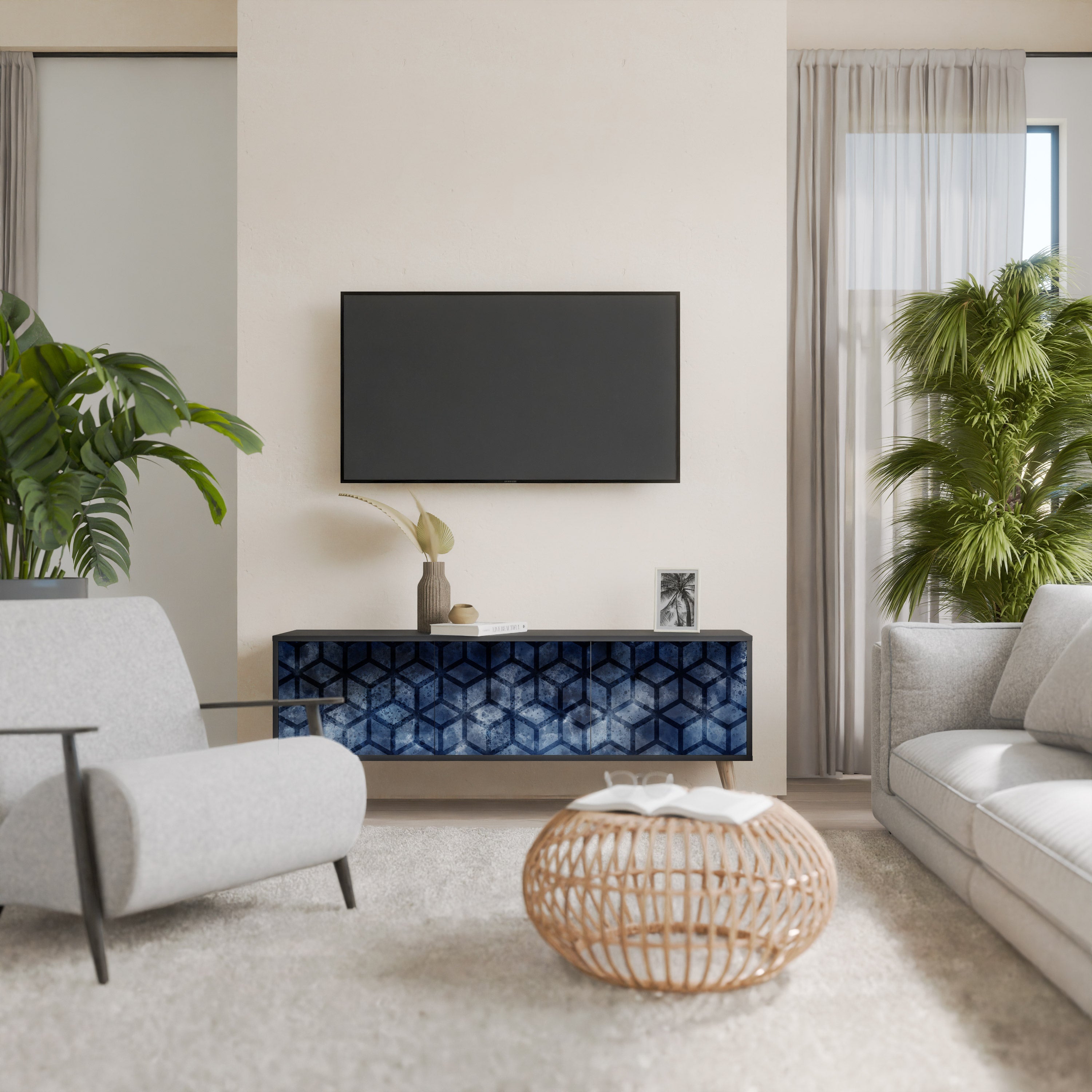 CUBIC MIST Móvel de TV com 3 Portas em Acabamento Preto