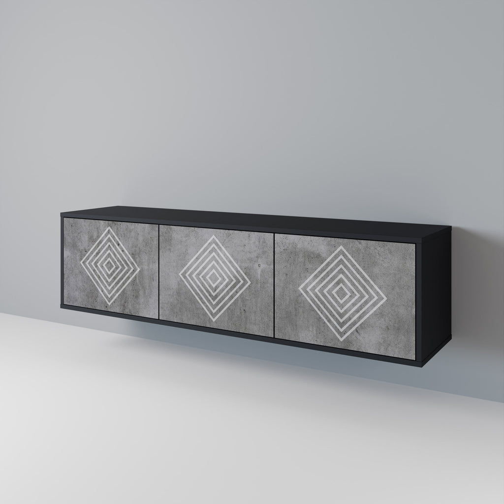 POLYGONAL ARTISTRY 3-Door TV Stand in Black Finish