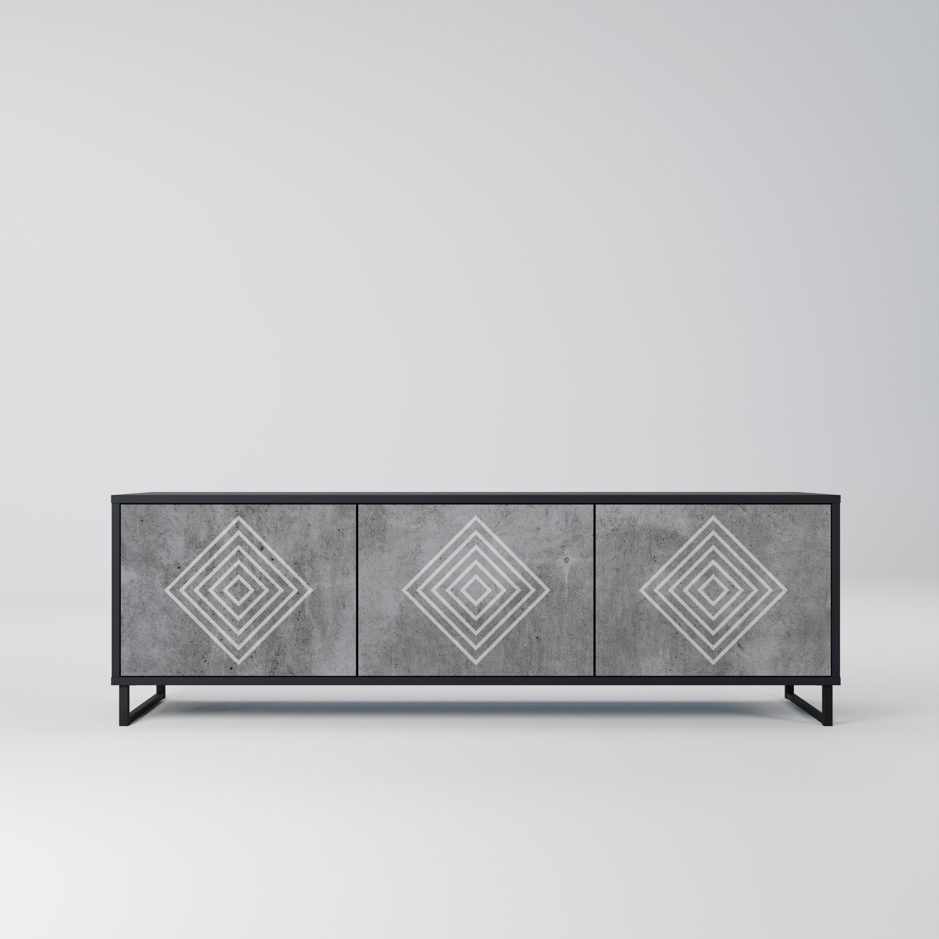 POLYGONAL ARTISTRY Móvel de TV com 3 Portas em Acabamento Preto